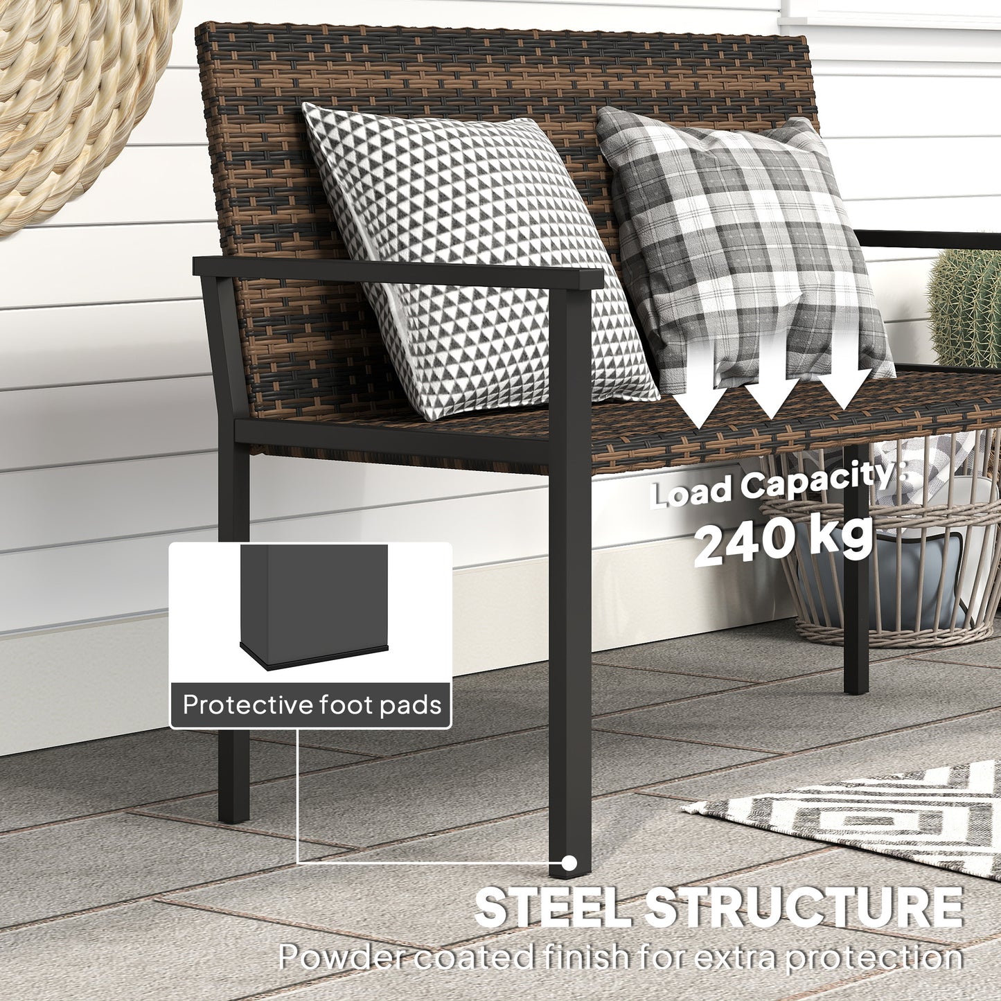 2 Seater Rattan Garden Bench