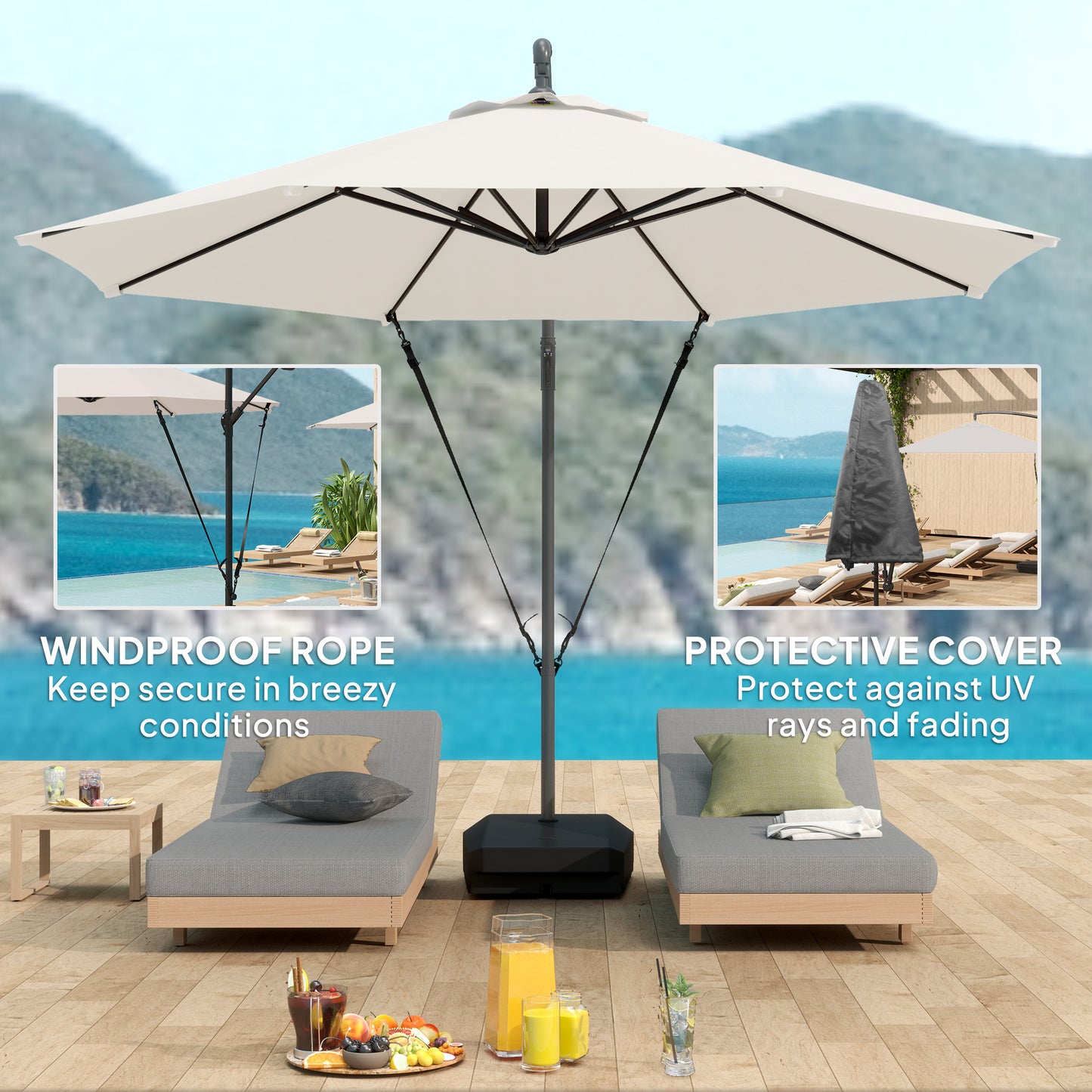 3(m) Garden Cantilever Parasol with Fillable Base up to 90kg