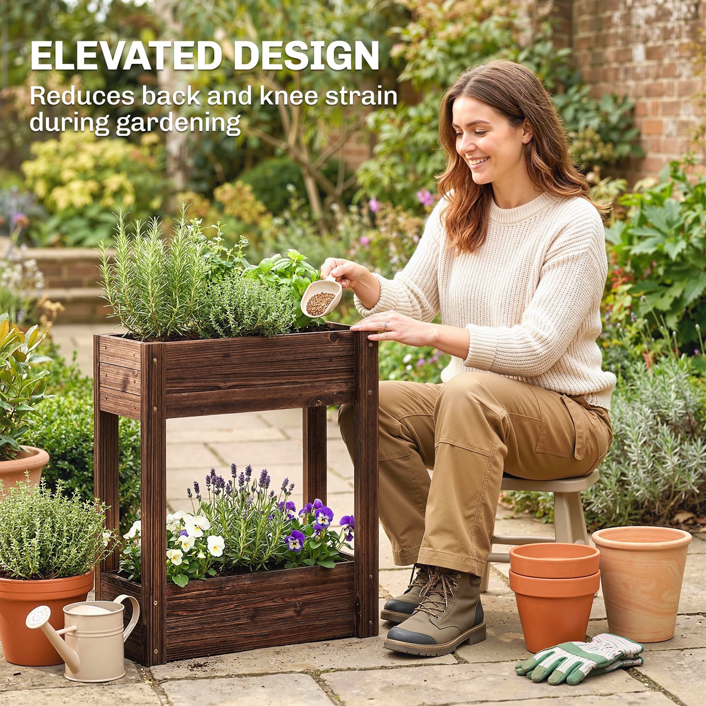 2-Tier Wooden Raised Planter