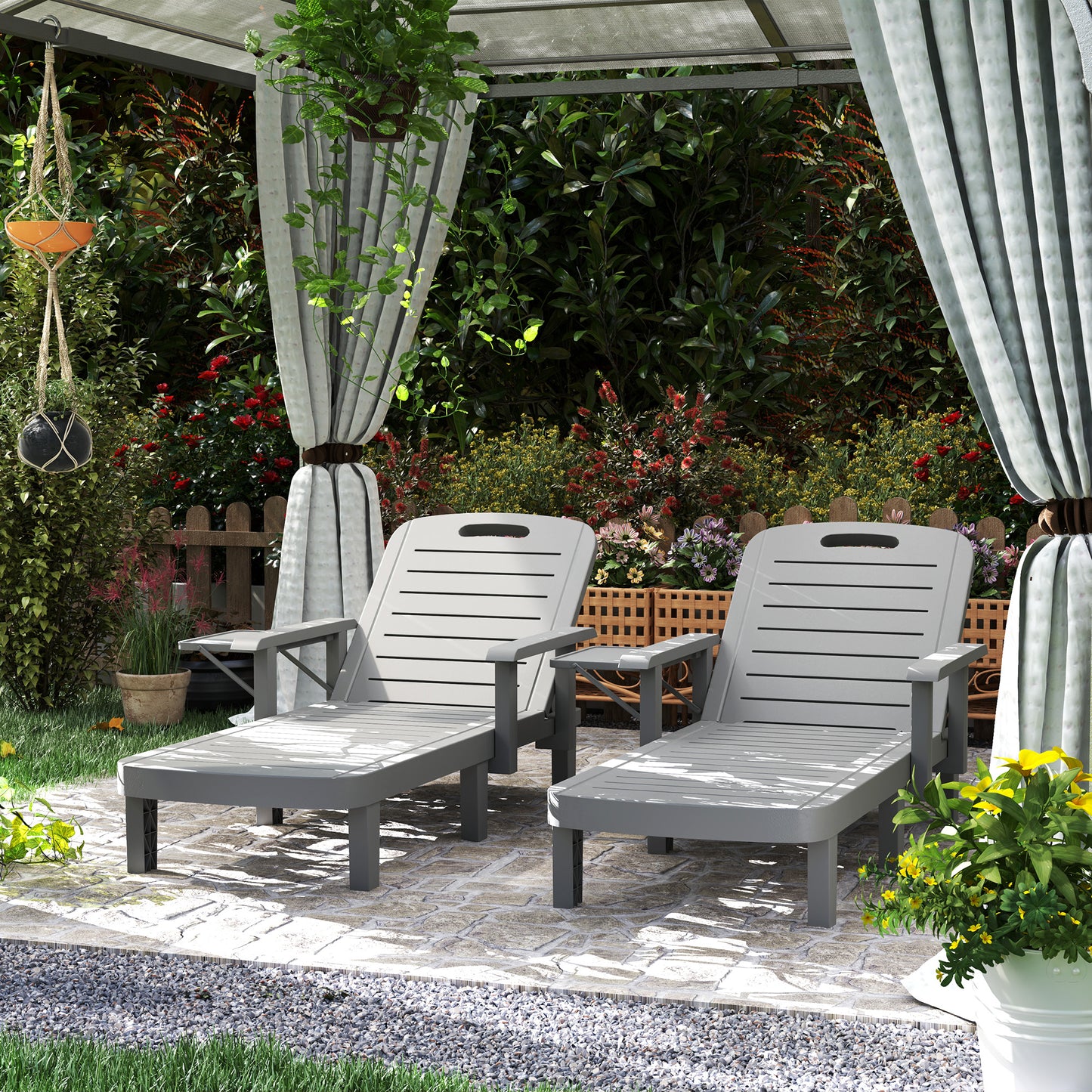Set of 2 Resin Reclining Sun Loungers for Garden