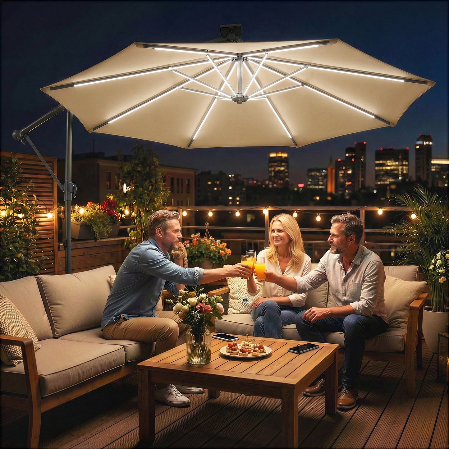 3 m Garden Cantilever Parasol with LED Solar Light
