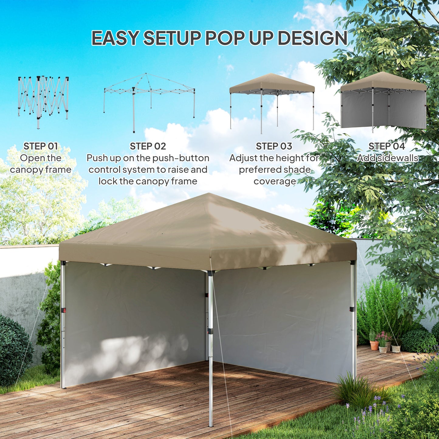 3 x 3 (M) Pop Up Gazebo, UPF 30+ with 2 Sidewalls