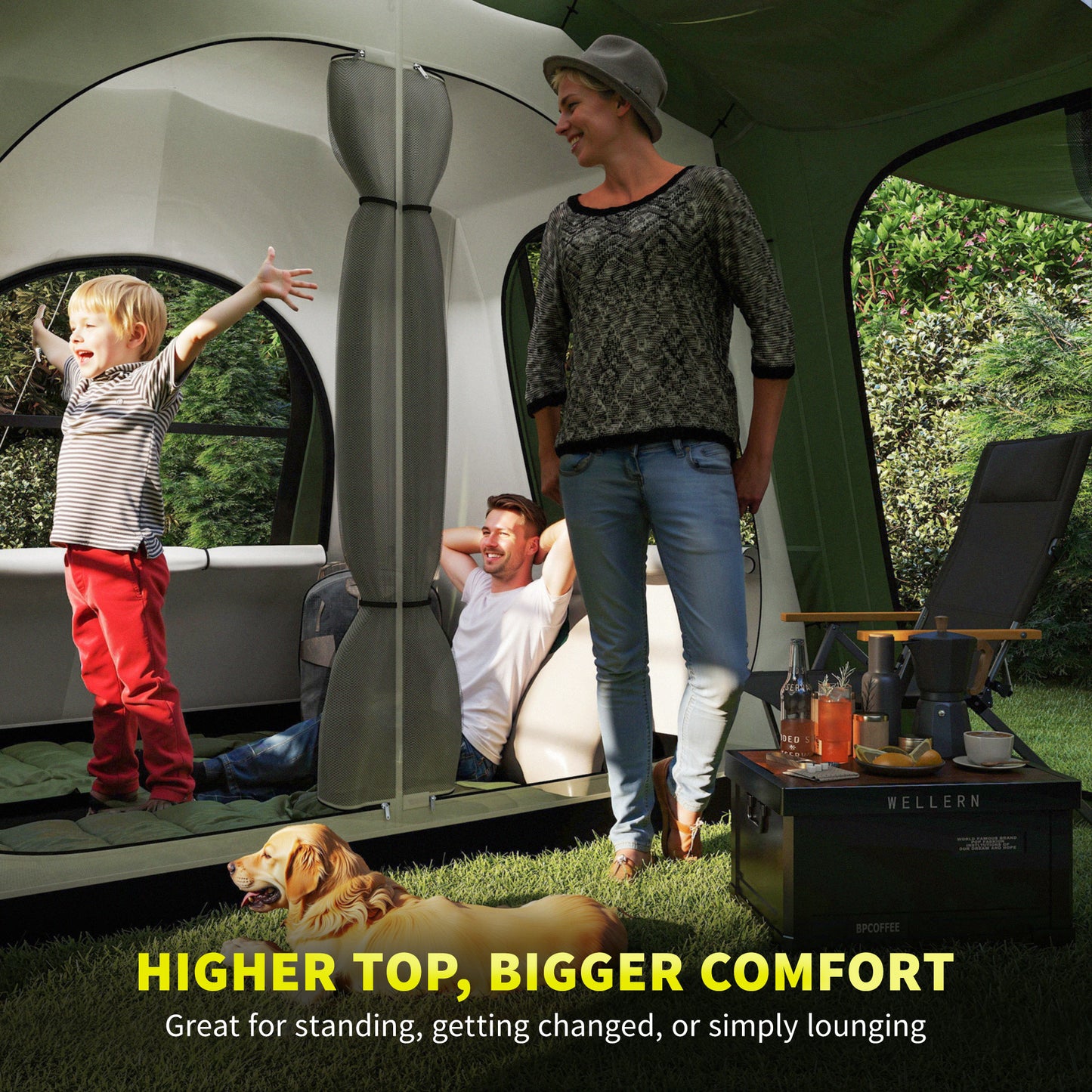 4 Man Tunnel Tent, Family Camping Tent with Porch