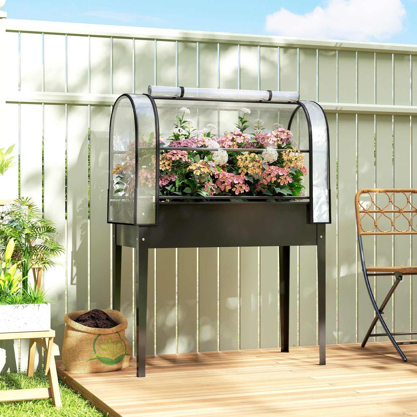 Raised Planter with Flip-Up Greenhouse Cover