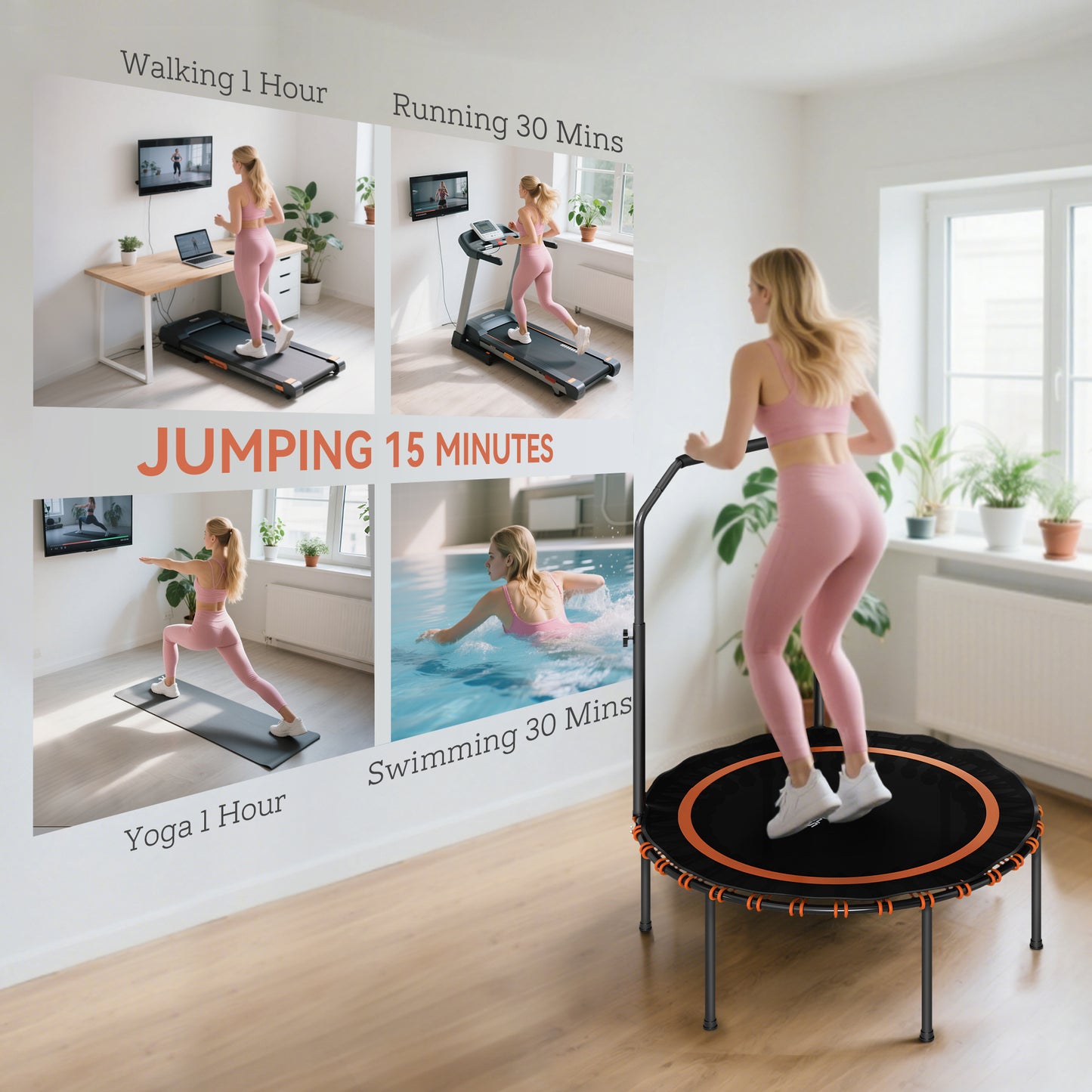 40" Foldable Fitness Trampoline Rebounder with Handle