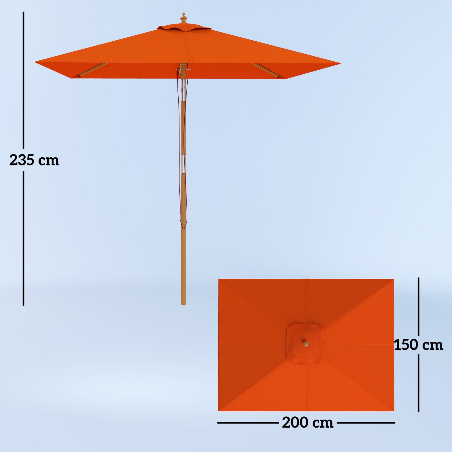 2m Tilting Wooden Pole Parasol