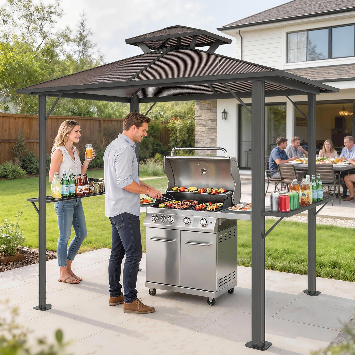 2.5 x 1.5 m Hardtop Grill Gazebo with Double Roof