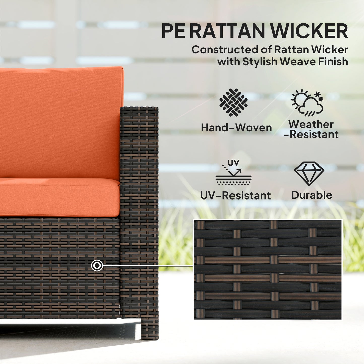 3 Seater Rattan Sofa All-Weather Wicker Weave Metal Frame Chair (1)