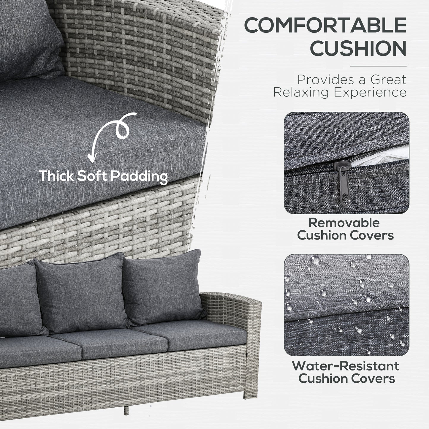 6 Pieces PE Rattan Garden Furniture Set with Three-seat