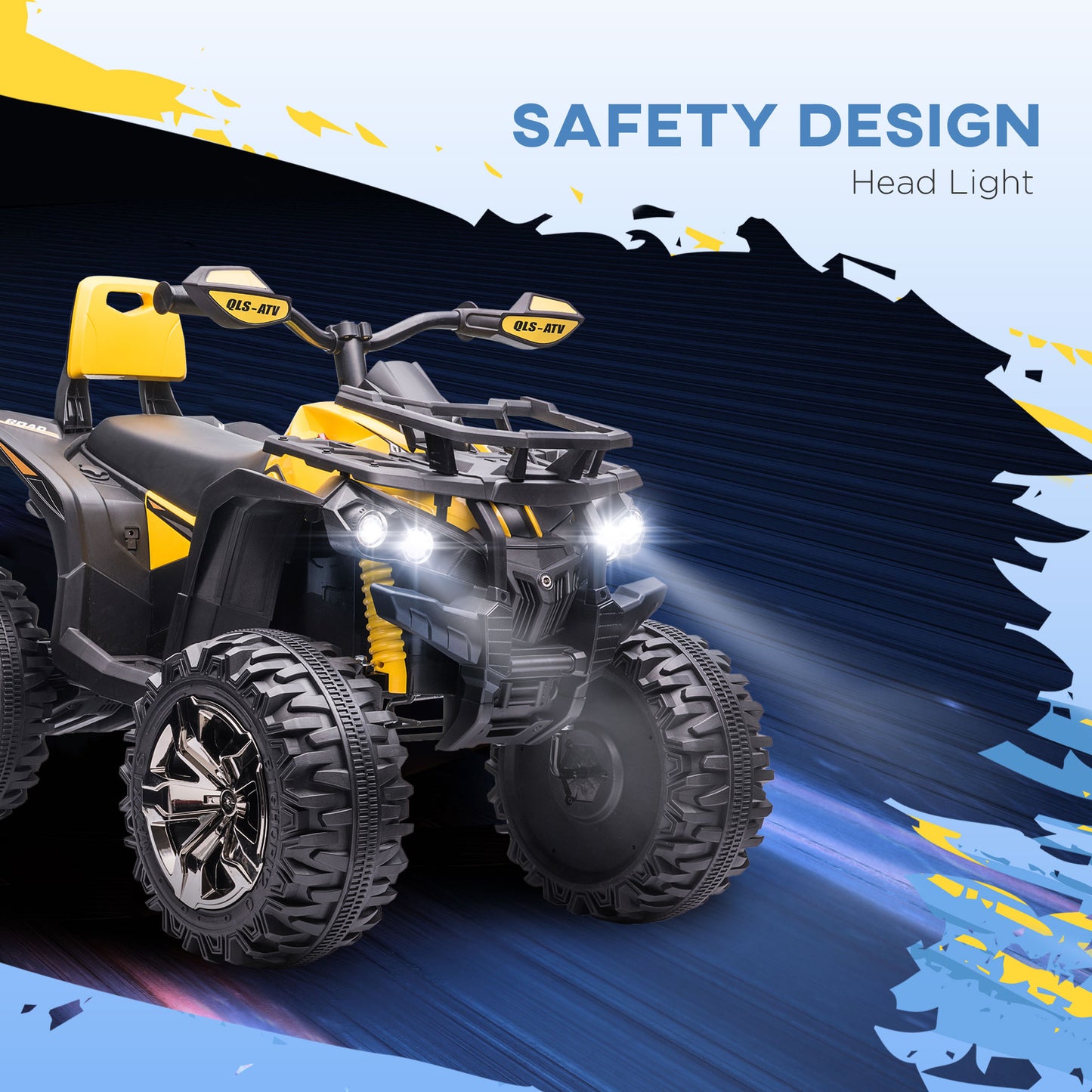 12V Quad Bike ATV with LED Lights, Music, Backrest, Forward, Backward