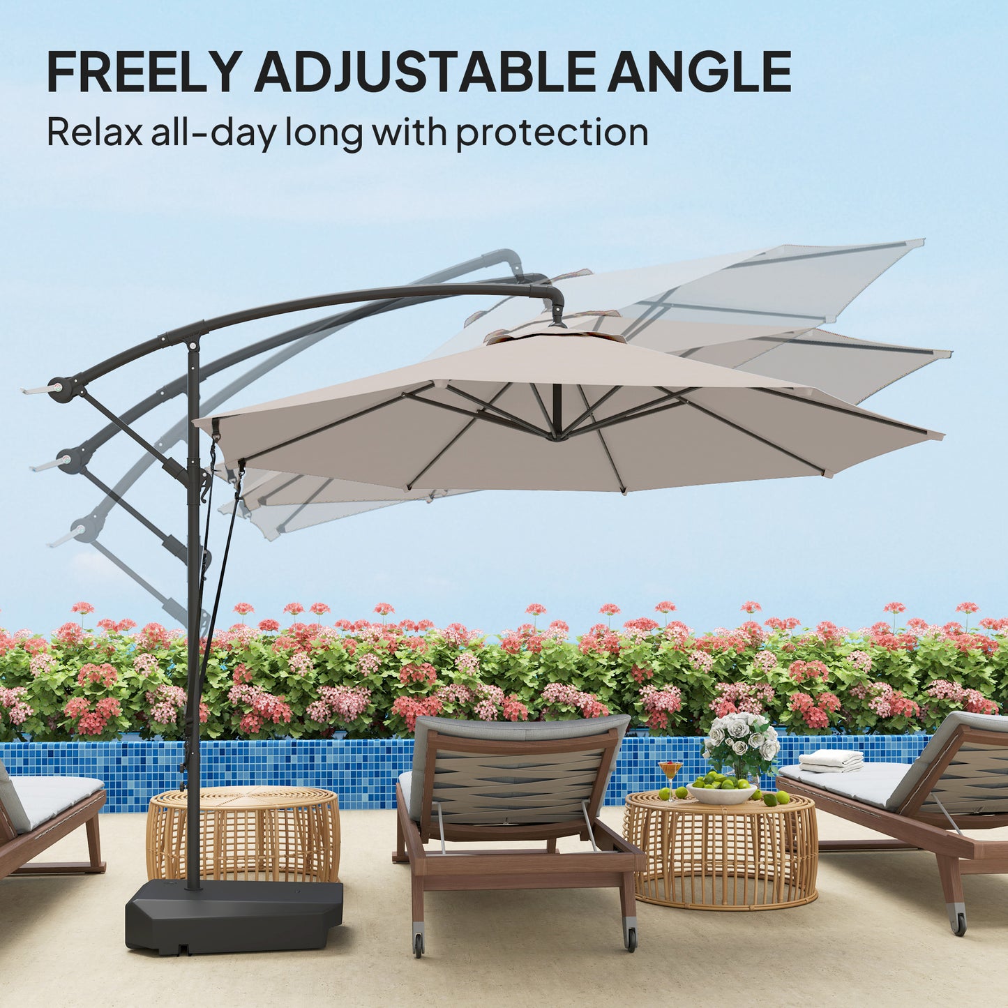 3(m) Garden Cantilever Parasol with Fillable Base up to 90kg