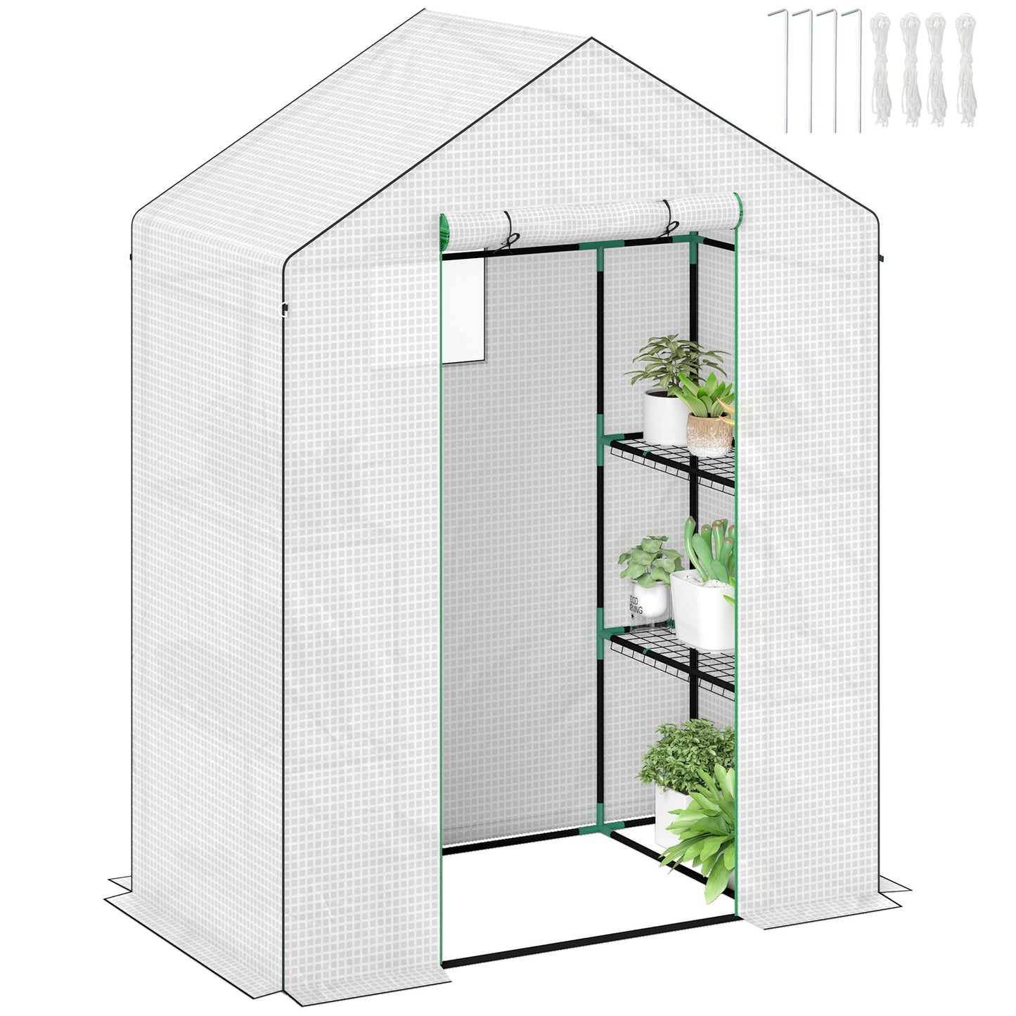 143 x 74cm Walk-In Greenhouse, with Shelves