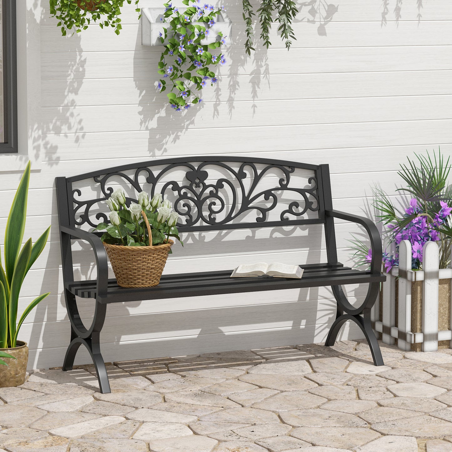 127L x 60W x 85H cm Powder Coated Garden Bench for Patio Backyard