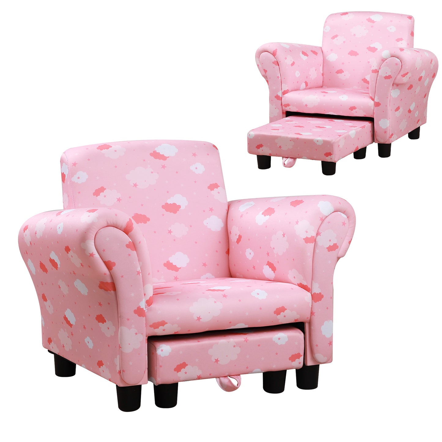 Toddler Chair Children's Armchairs Wood Frame w/ Footrest Anti-Slip