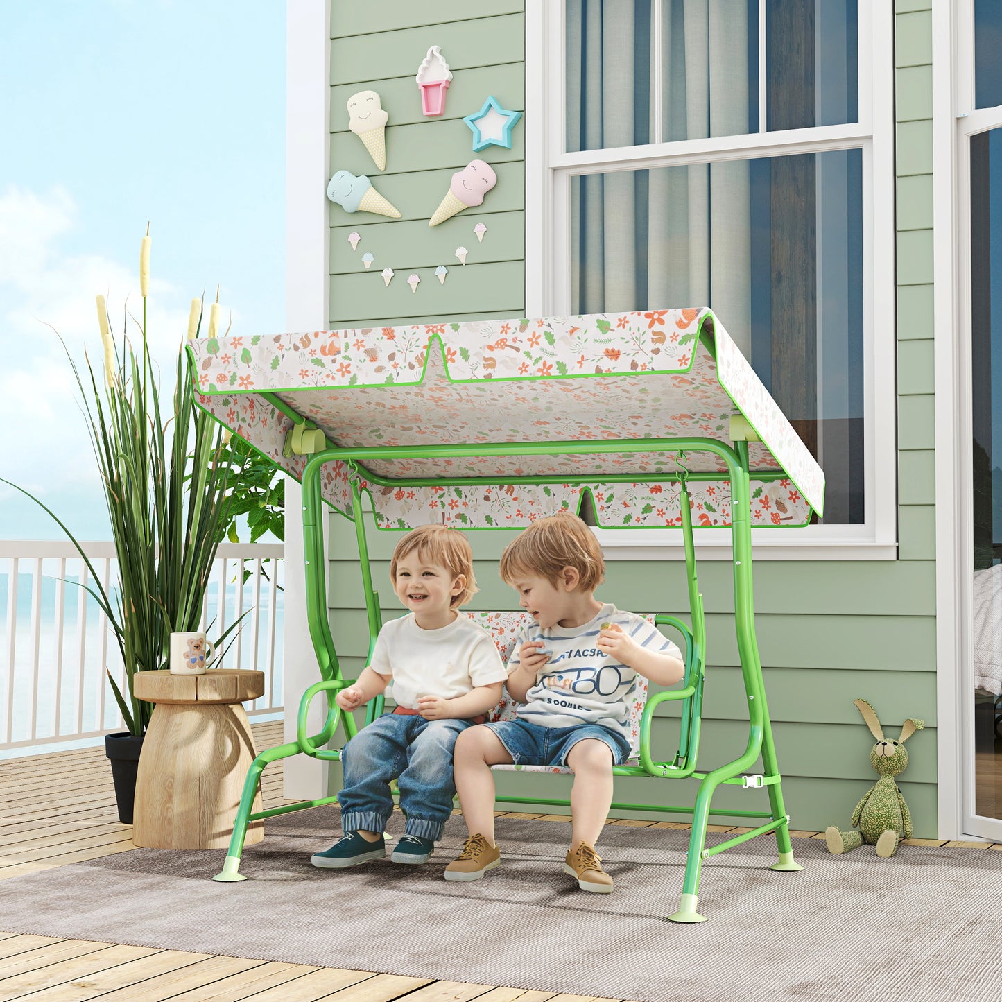 Kids Garden Swing Chair with Adjustable Canopy, Safety Belt