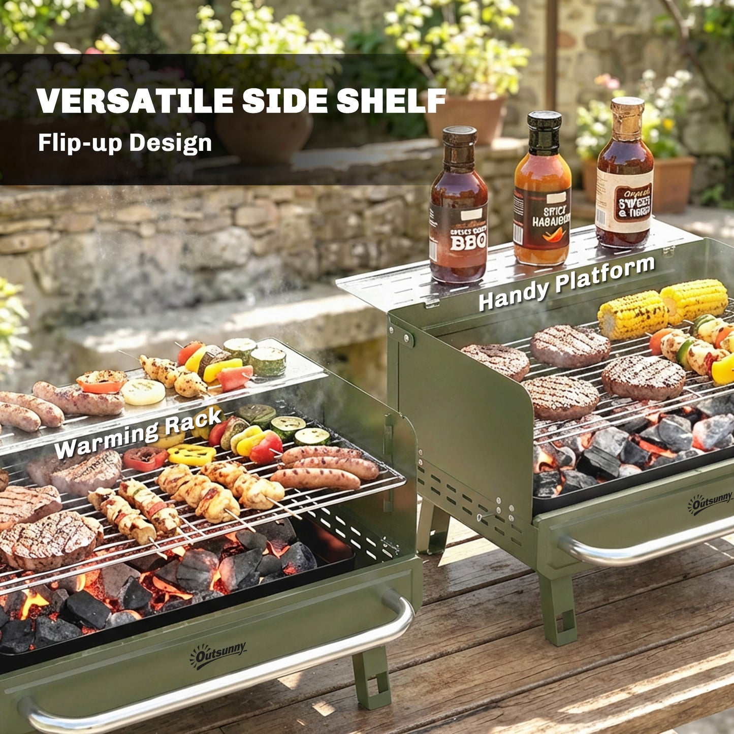 Portable BBQ Grill, Charcoal Barbecue Grill with Adjustable Grates