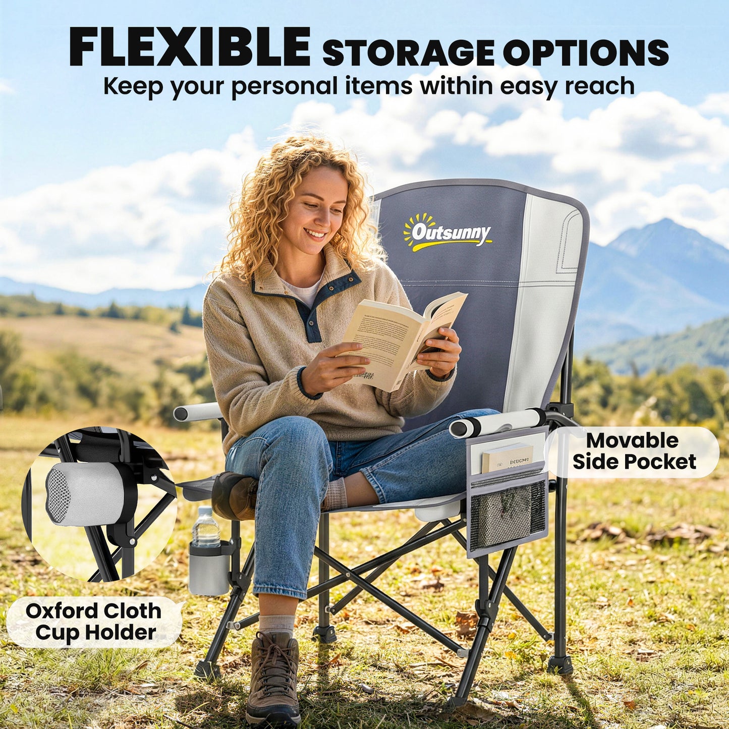 Padded Camping Chair Adults Heavy Duty Folding Chair Side Pocket