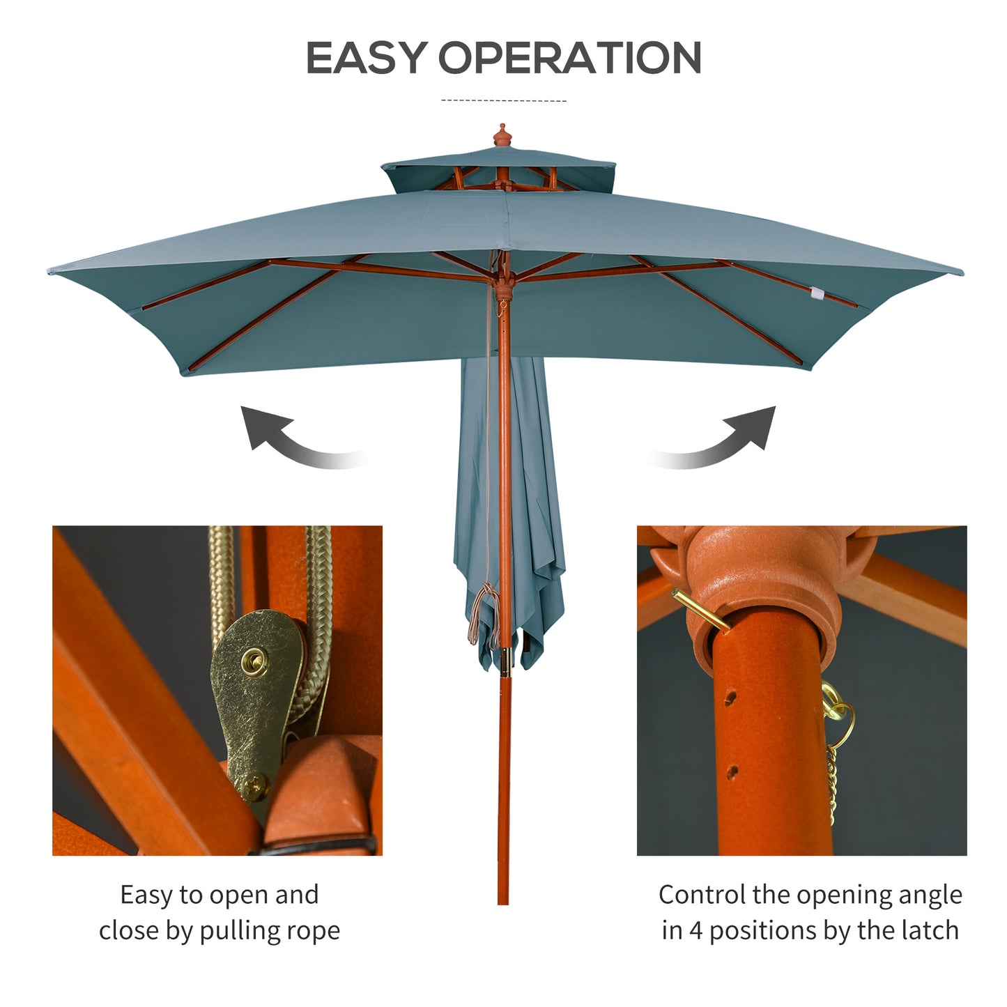 3 x 3 metre Patio Parasol Garden Umbrellas Sunshade Outdoor Wooden
