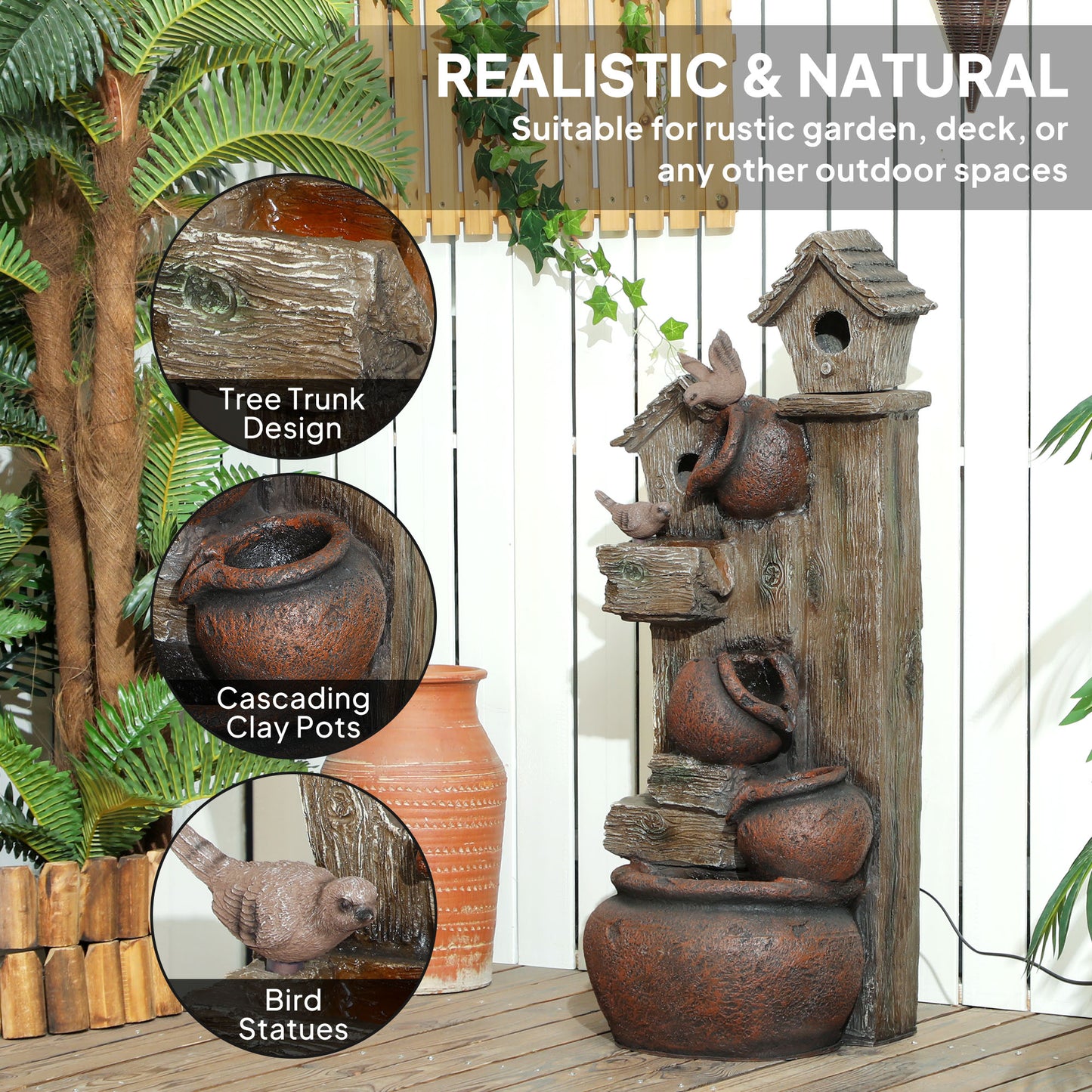 2-in-1 Waterfall Fountain with Birdhouse
