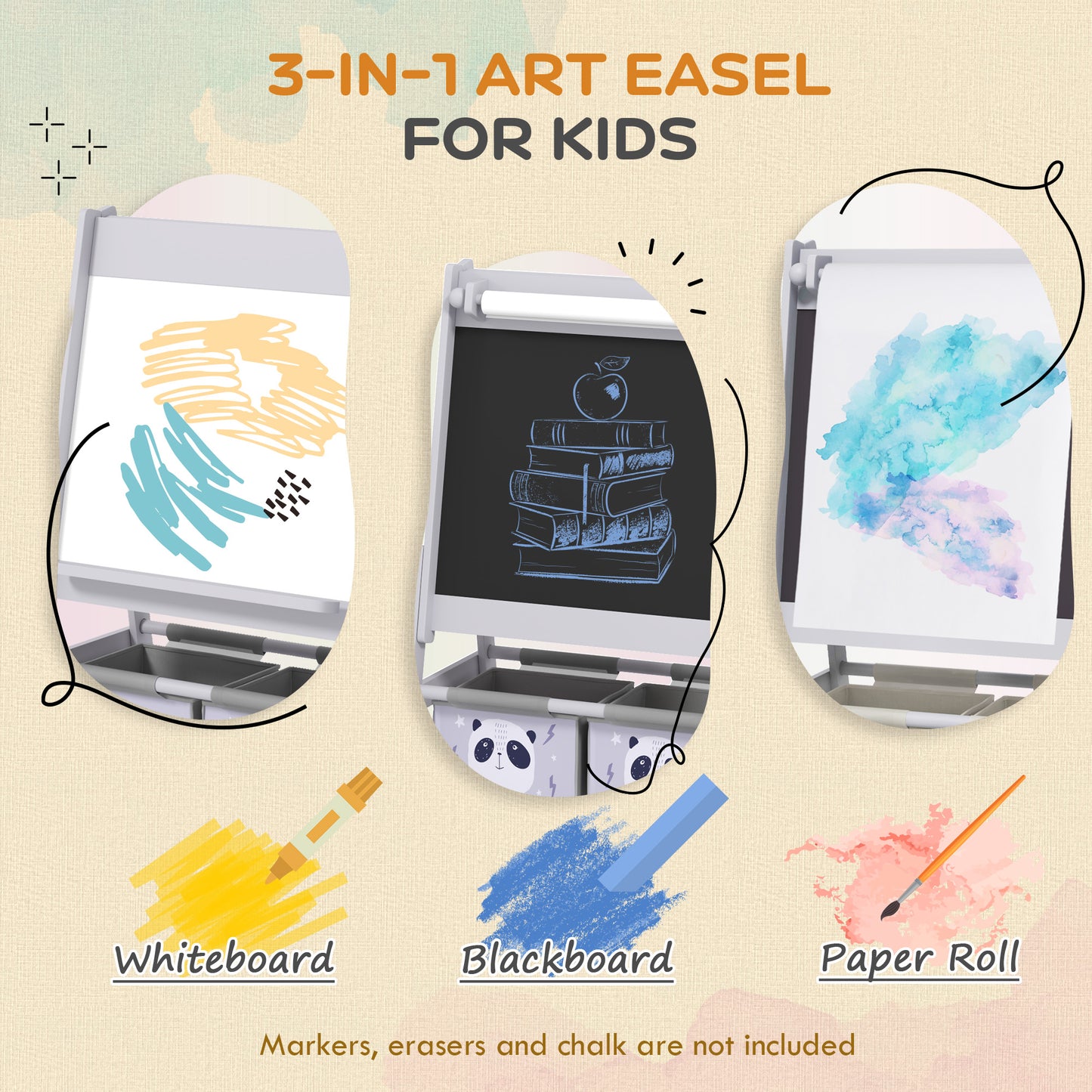 3-In-1 Kids Easel with Paper Roll, Art Easel, with Storage