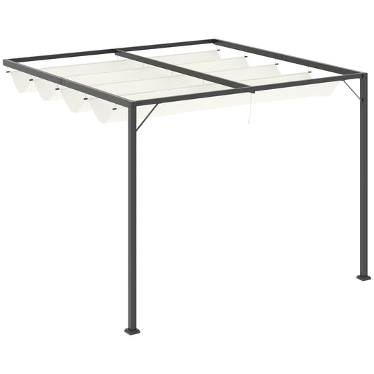 3 x 3(m) Outdoor Lean To Pergola Retractable Canopy Wall Mounted