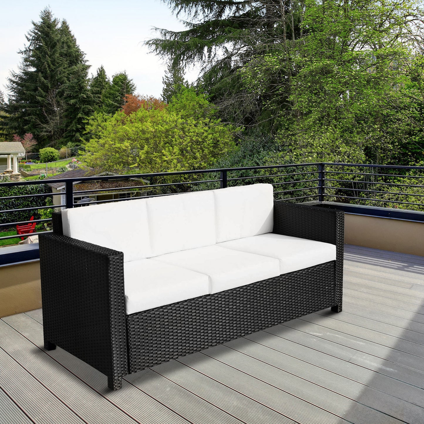 3 Seater Rattan Sofa All-Weather Wicker Weave Metal Frame Chair