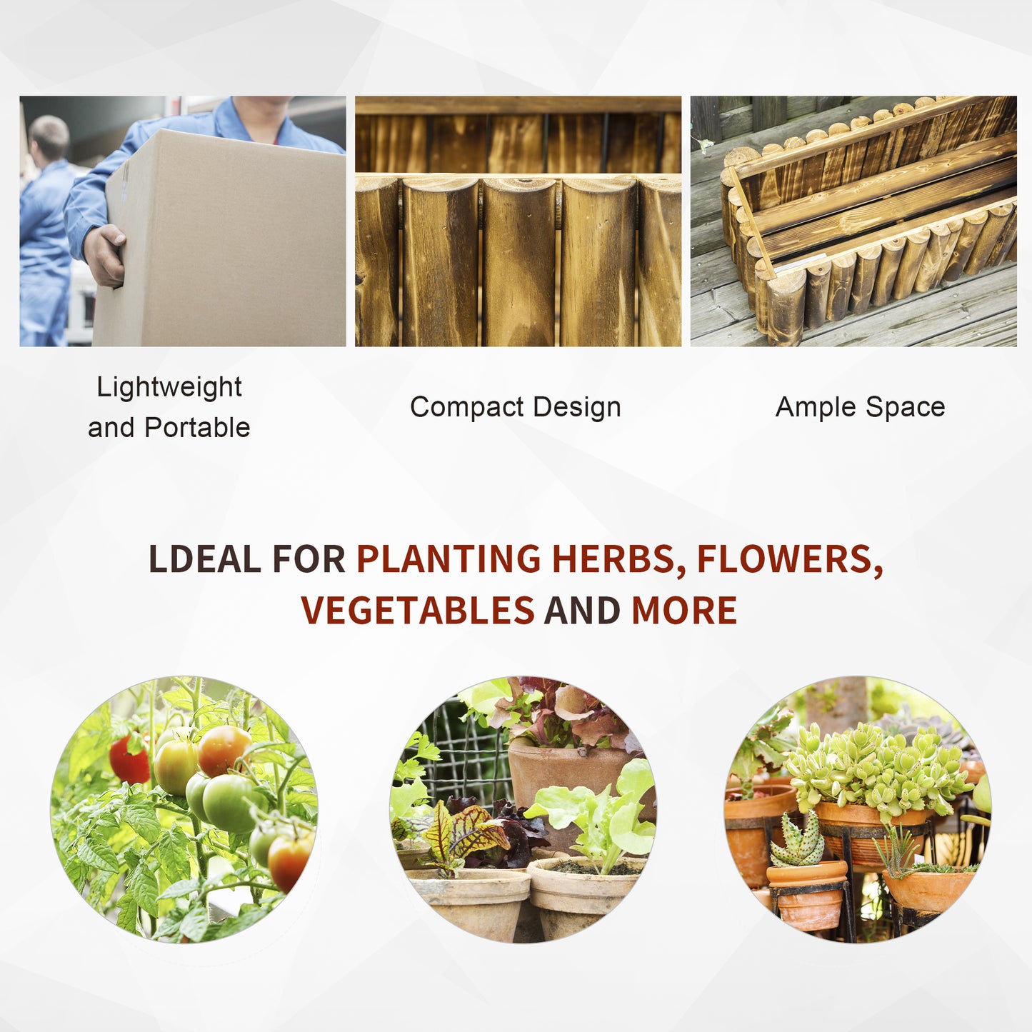 52L Raised Flower Bed Wooden Rectangular Planter Container Box Herb