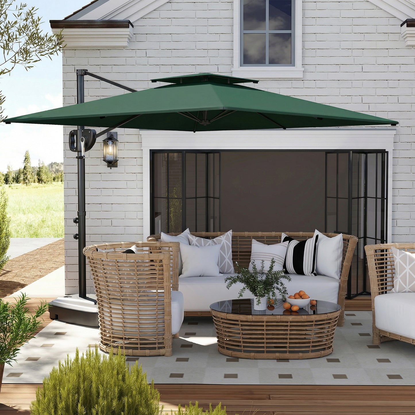 Cantilever Parasol with Weighted Base Double Top Garden Parasol