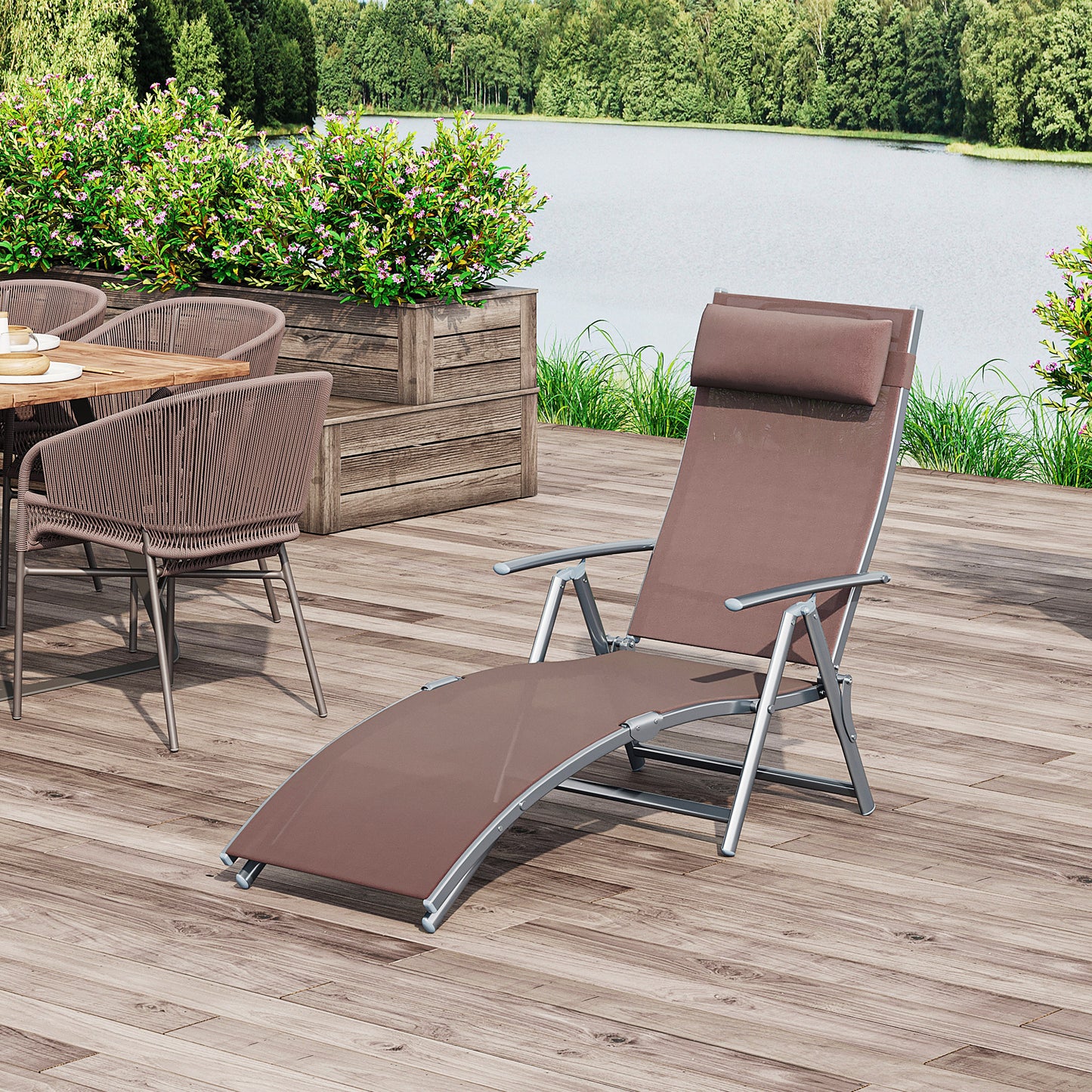 Sun Lounger Steel Frame Outdoor Folding Chaise Texteline Lounge (3)