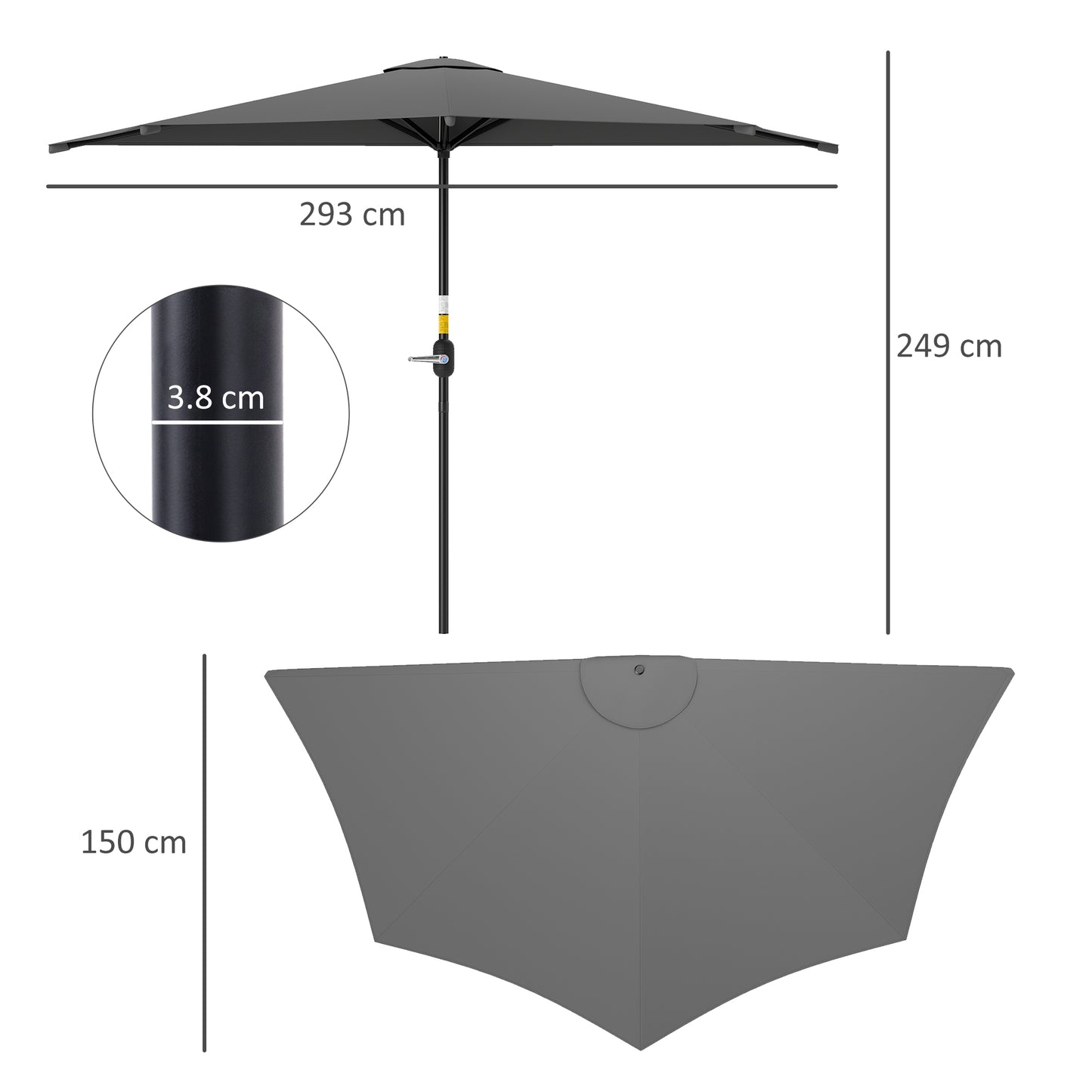 3(m) Half Parasol, Semi Round Umbrella with Metal Frame