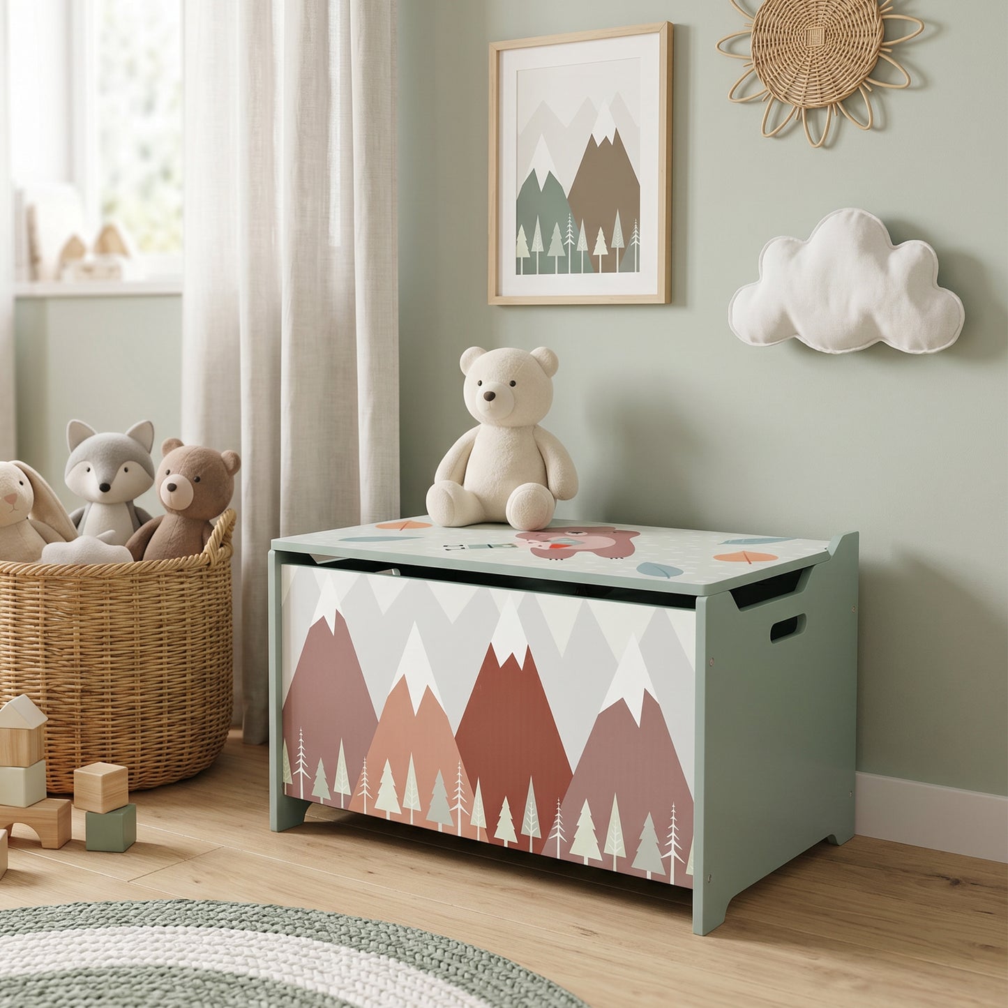 Toy Box, Kids Storage Chest, with Lid, Safety Hinge