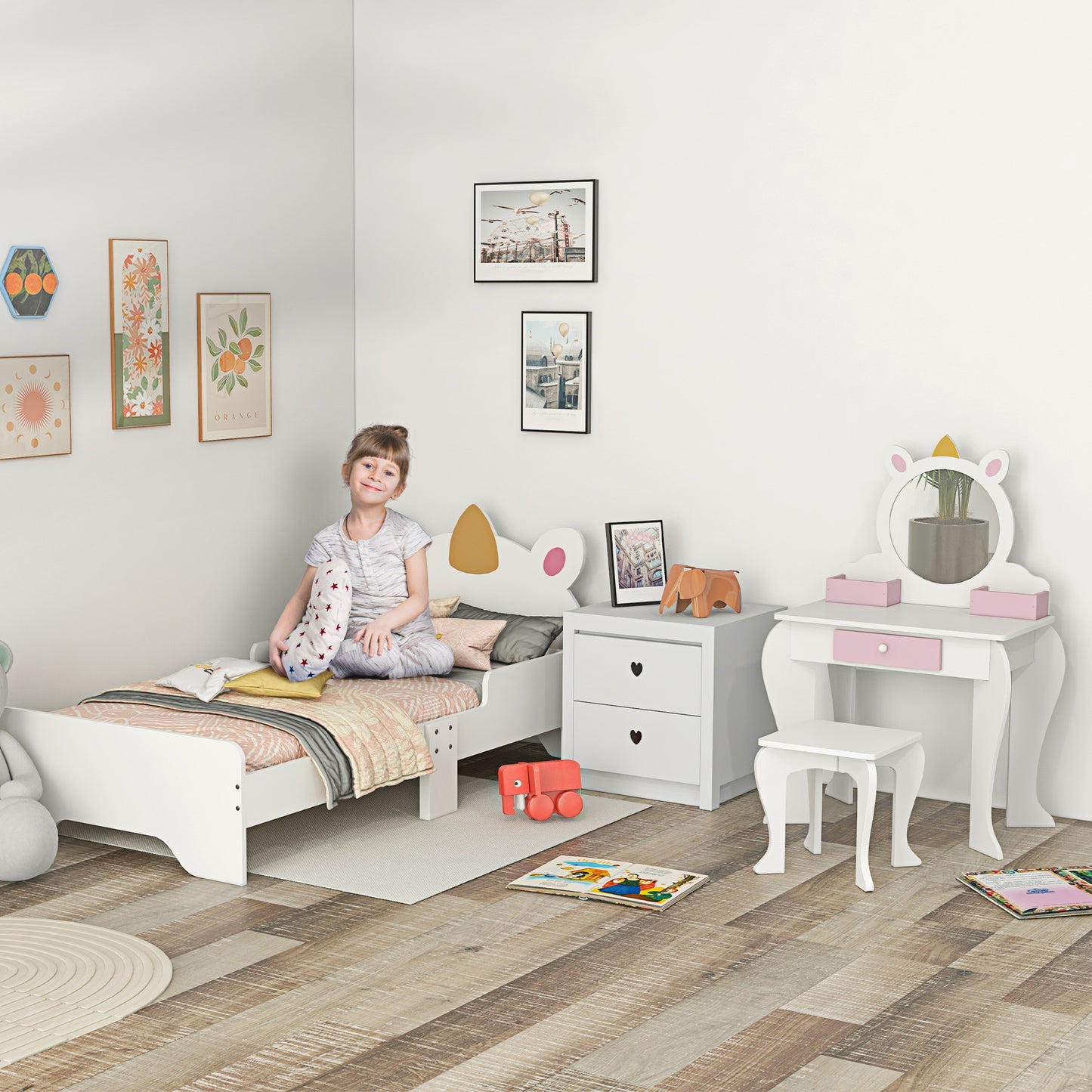 Kids Bedroom Furniture Set with Kids Dressing Table with Mirror
