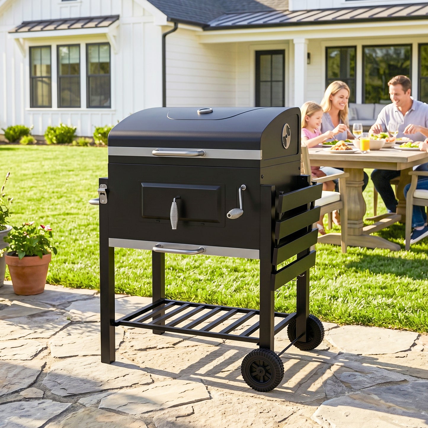 Charcoal Grill, with Height-Adjustable Coal Pan