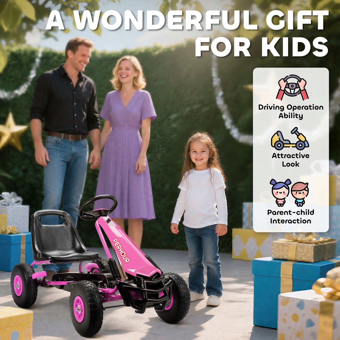 Kids Pedal Go Kart with Adjustable Seat, EVA Tyres, Manual Clutch