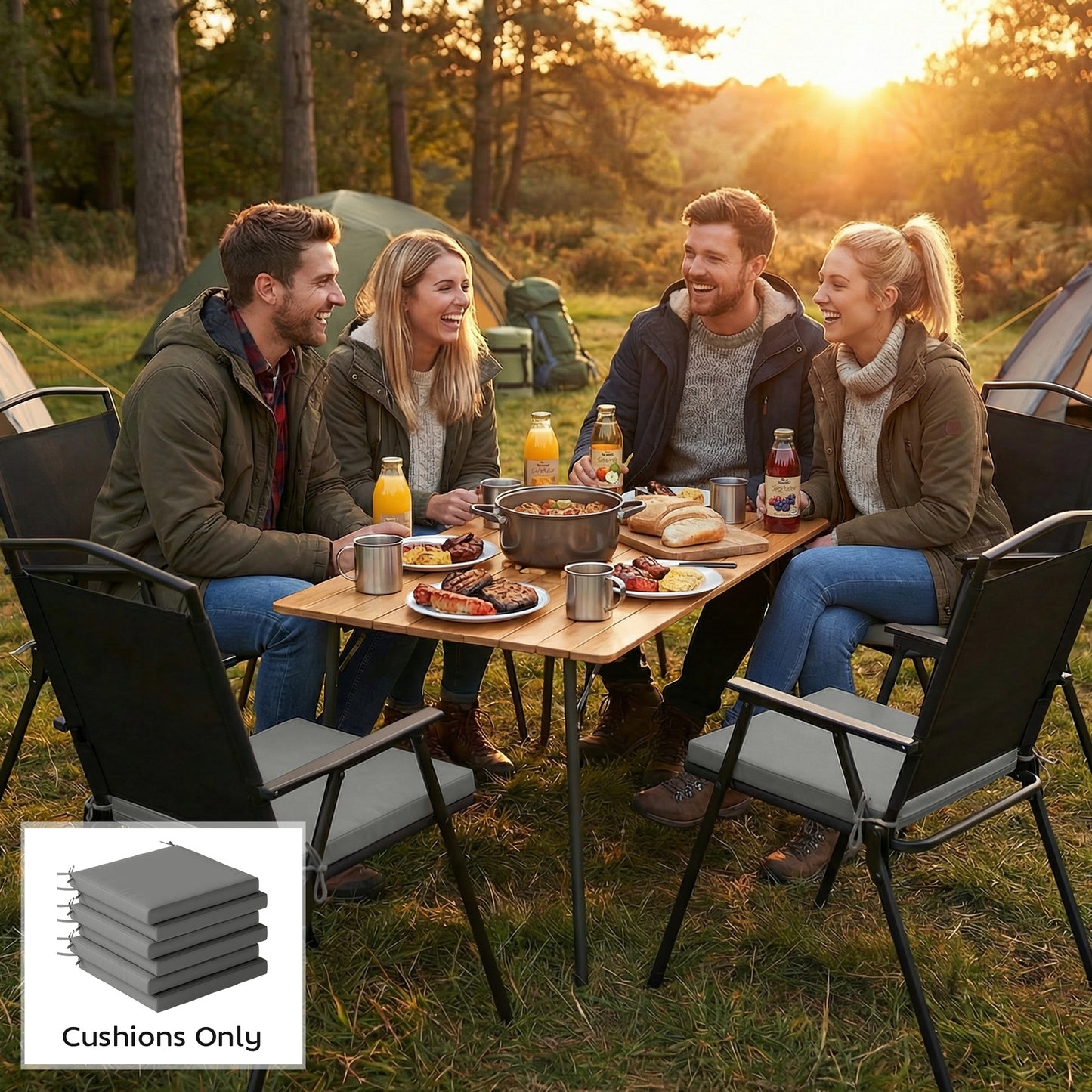 Set of 6 Outdoor Seat Cushions with Machine Washable Cover