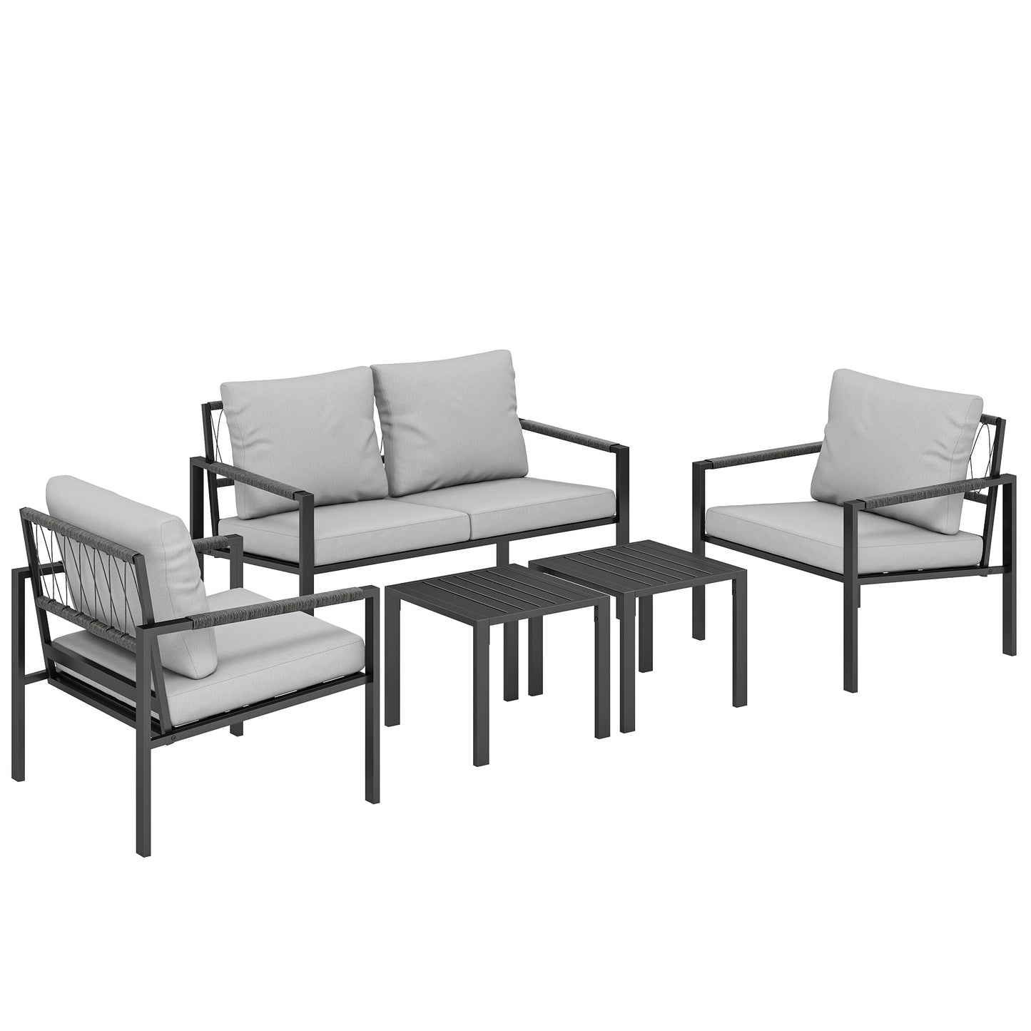 5 Piece Metal Garden Furniture Sofa Set with Thickened Cushions