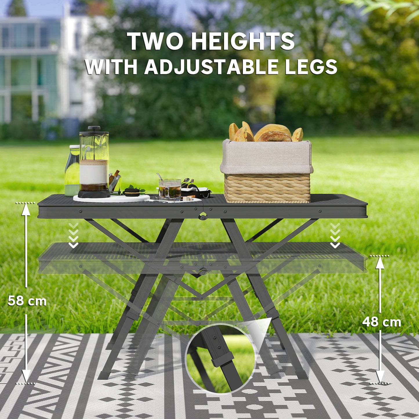 3 ft Folding Camping Table w/ Adjustable Heights