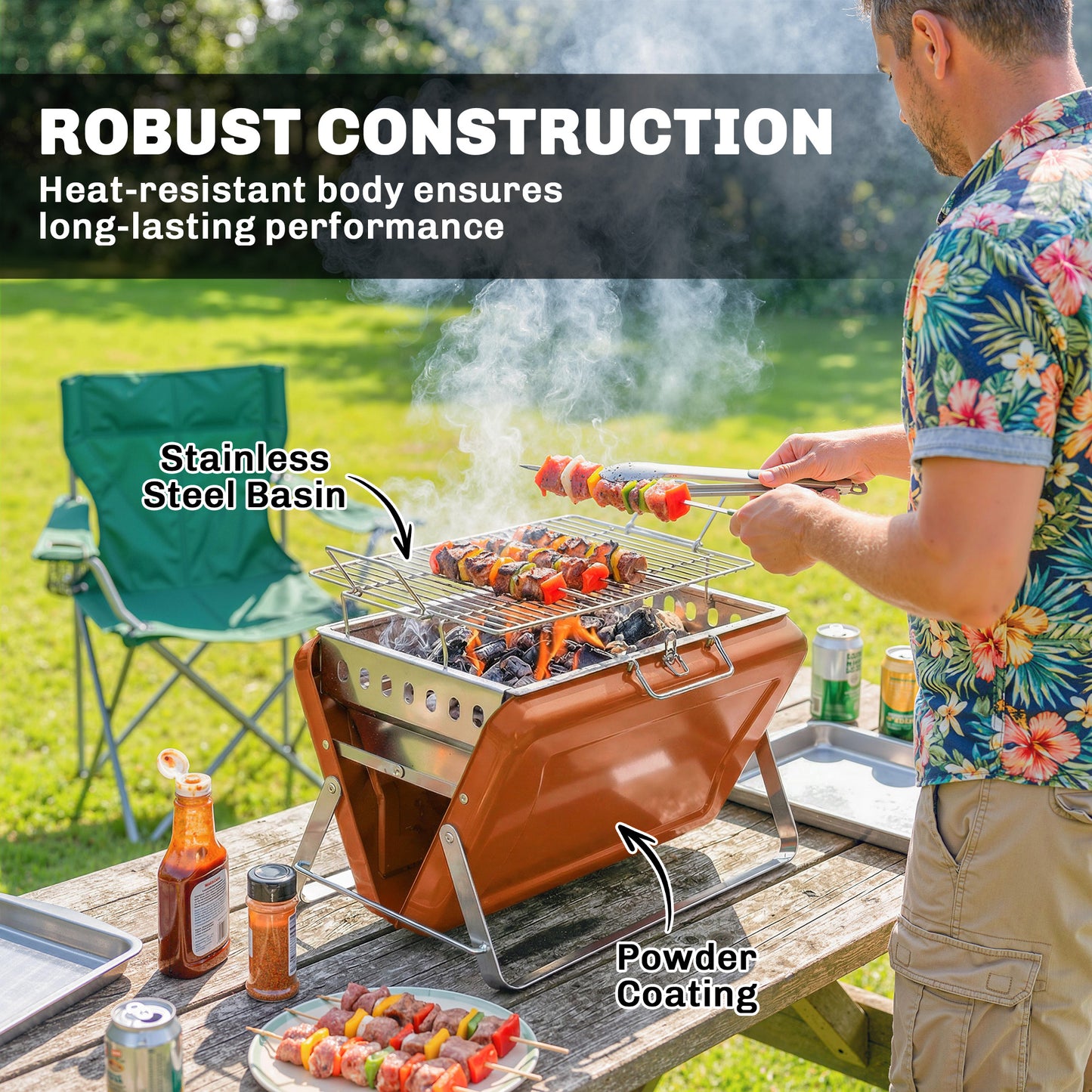 Charcoal BBQ Grill Portable Stainless Steel Barbecue