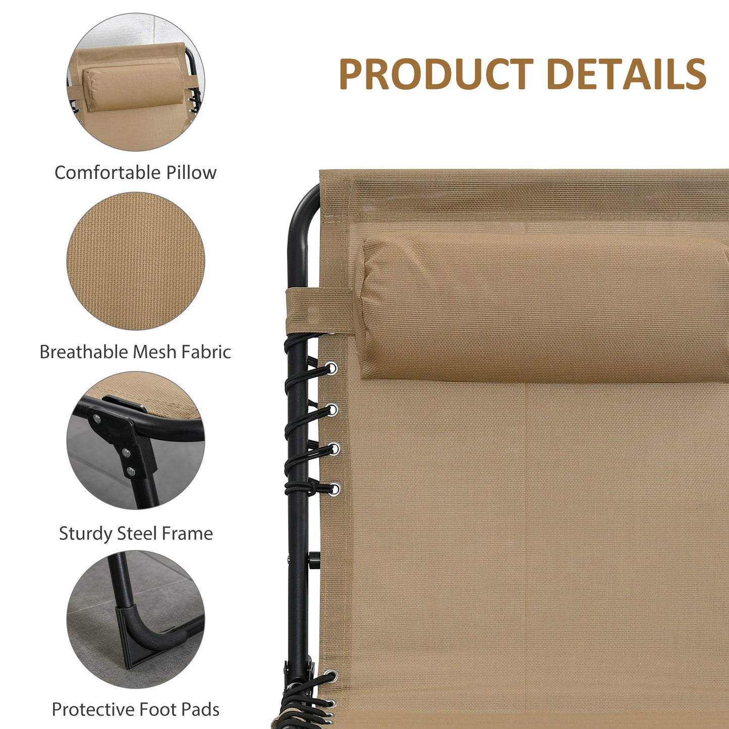 Portable Sun Lounger Set of 2, Folding Camping Bed Cot