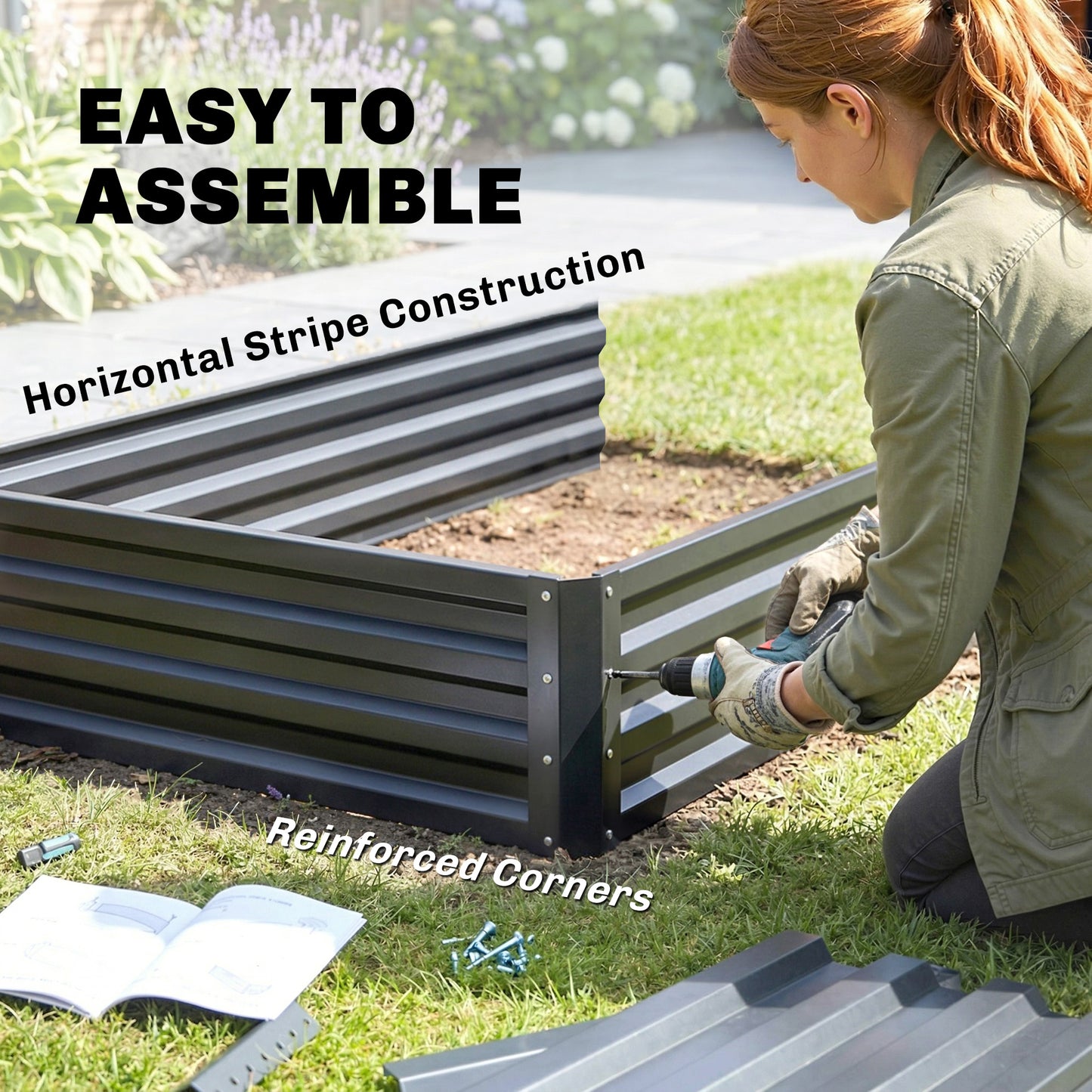 2 Tier Raised Garden Bed, Galvanised Planter Box with Open Bottom