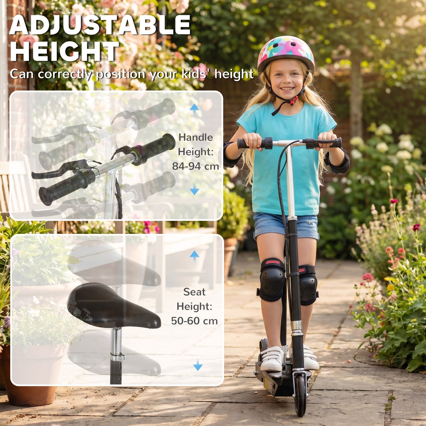 Foldable Powered Scooter with Adjustable Seat, Brake