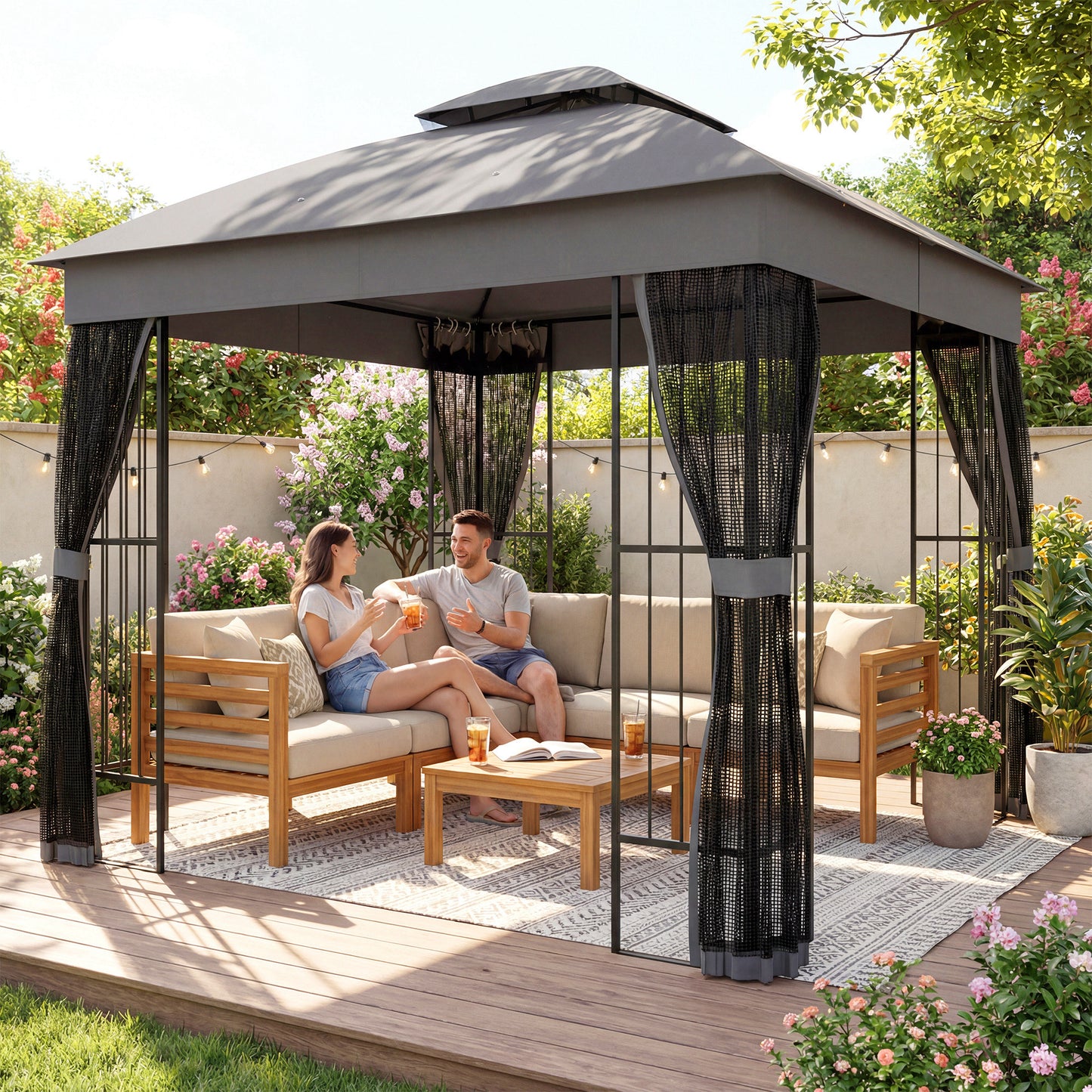 3 x 3 m Outdoor Garden Gazebo with Post Shelves