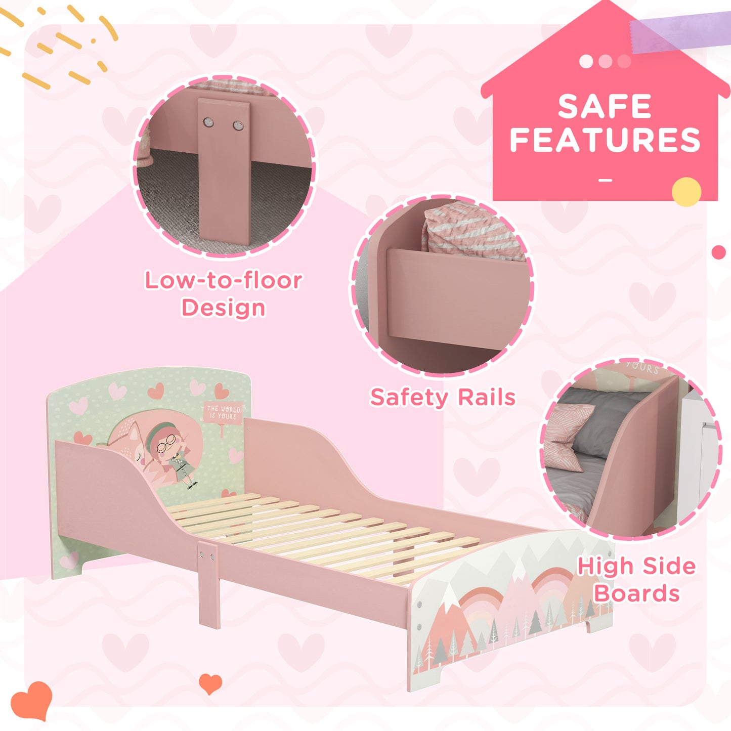 Toddler Bed Frame, Kids Bedroom Furniture for Ages 3-6 Years