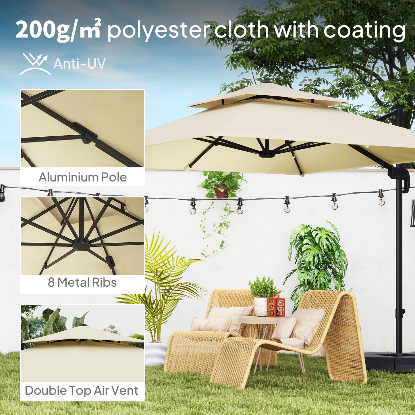 2.7 x 2.7 m Cantilever Parasol with Aluminium Frame, Crank and Tilt