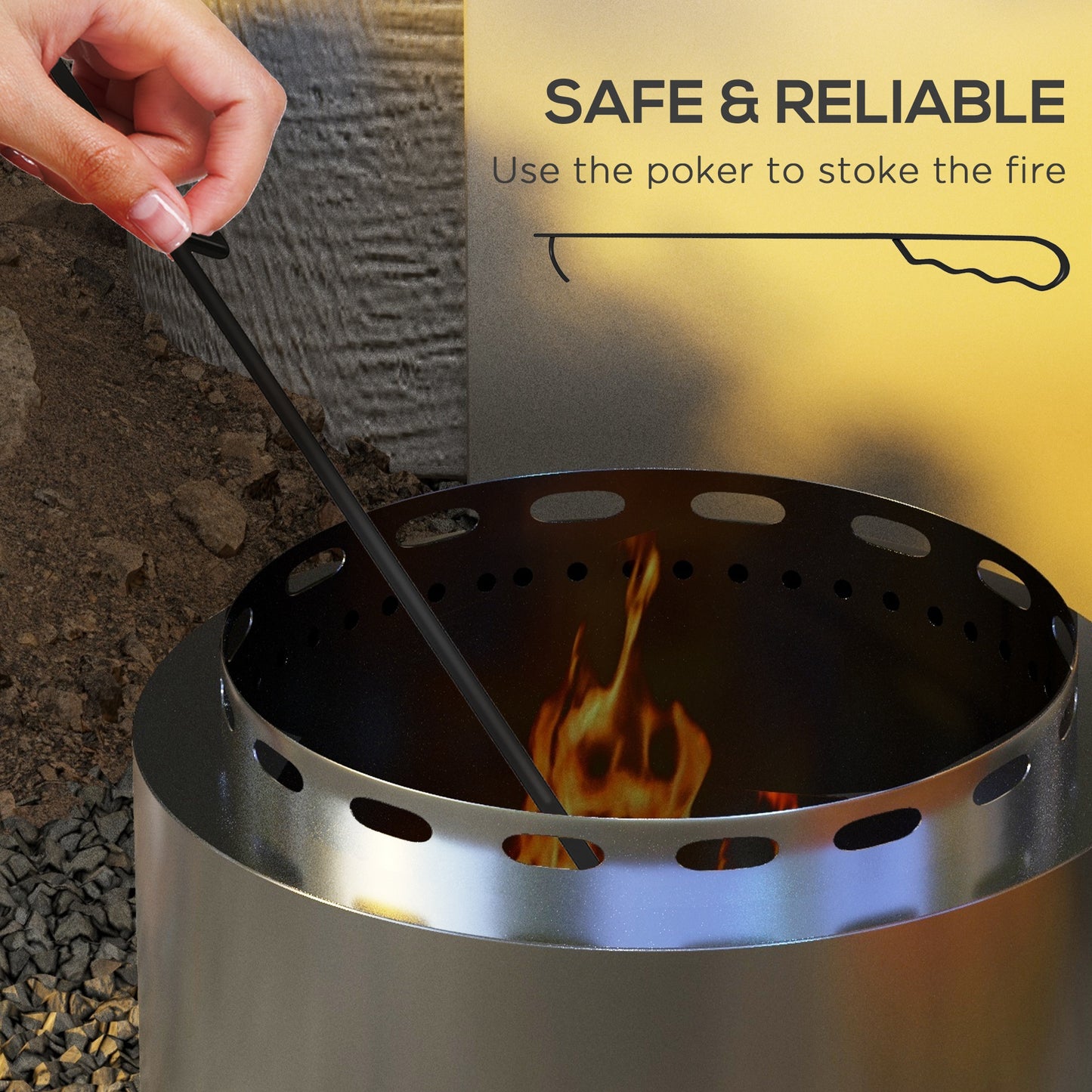 Smokeless Fire Pit, 48.5cm Portable Wood Burning Firepit with Poker
