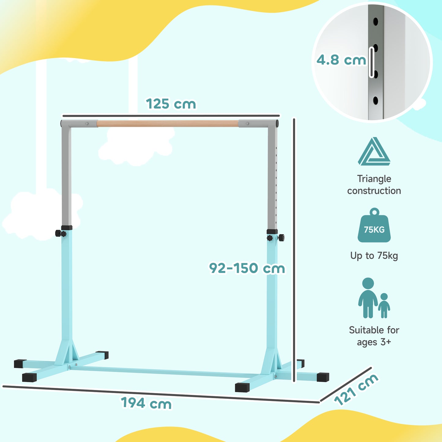 Height Adjustable Gymnastics Horizontal Bar for Kids (2)