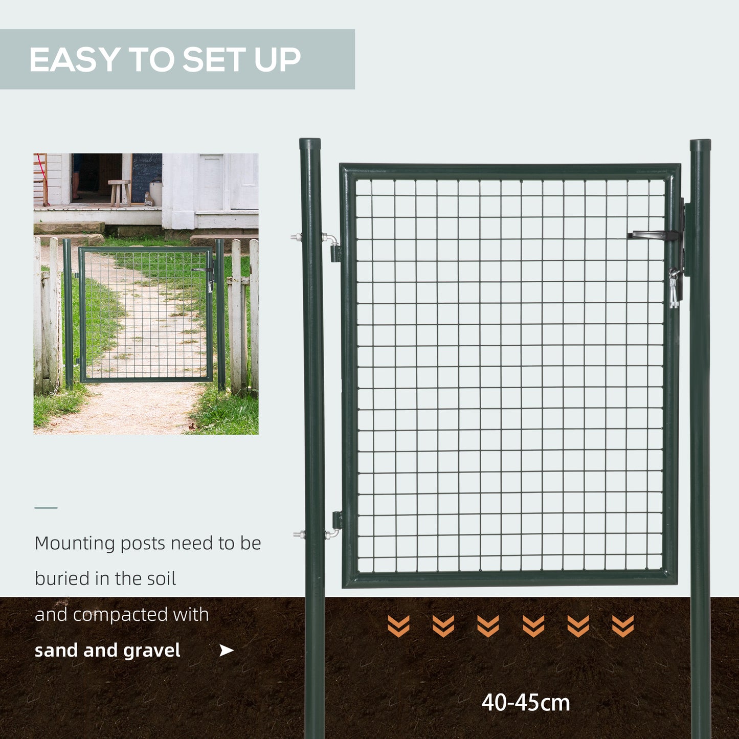 Green Steel Garden Gate with Lock and 3 Keys 97 x 150cm