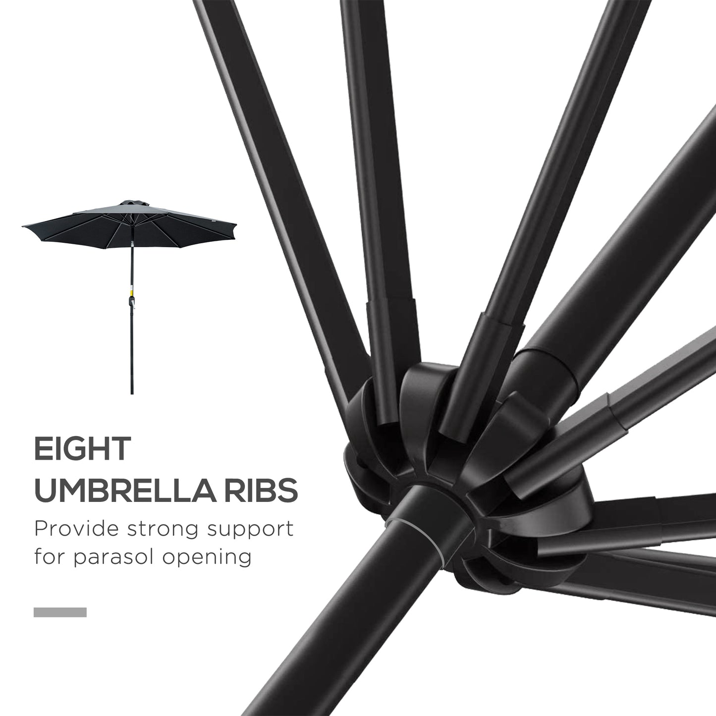 3(m) Tilting Parasol Garden Umbrellas, Outdoor Sun Shade with 8 Ribs