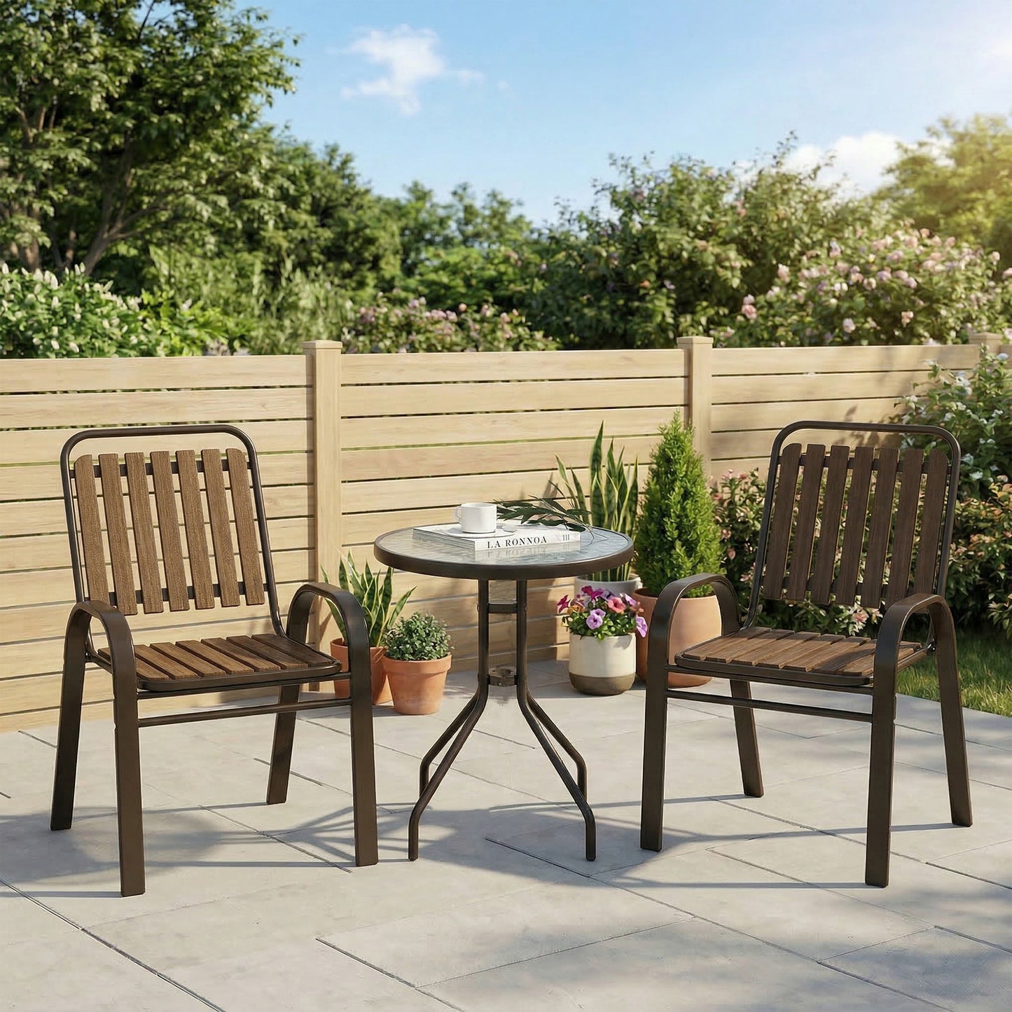3 Pieces Patio Bistro Set with Stackable Chairs