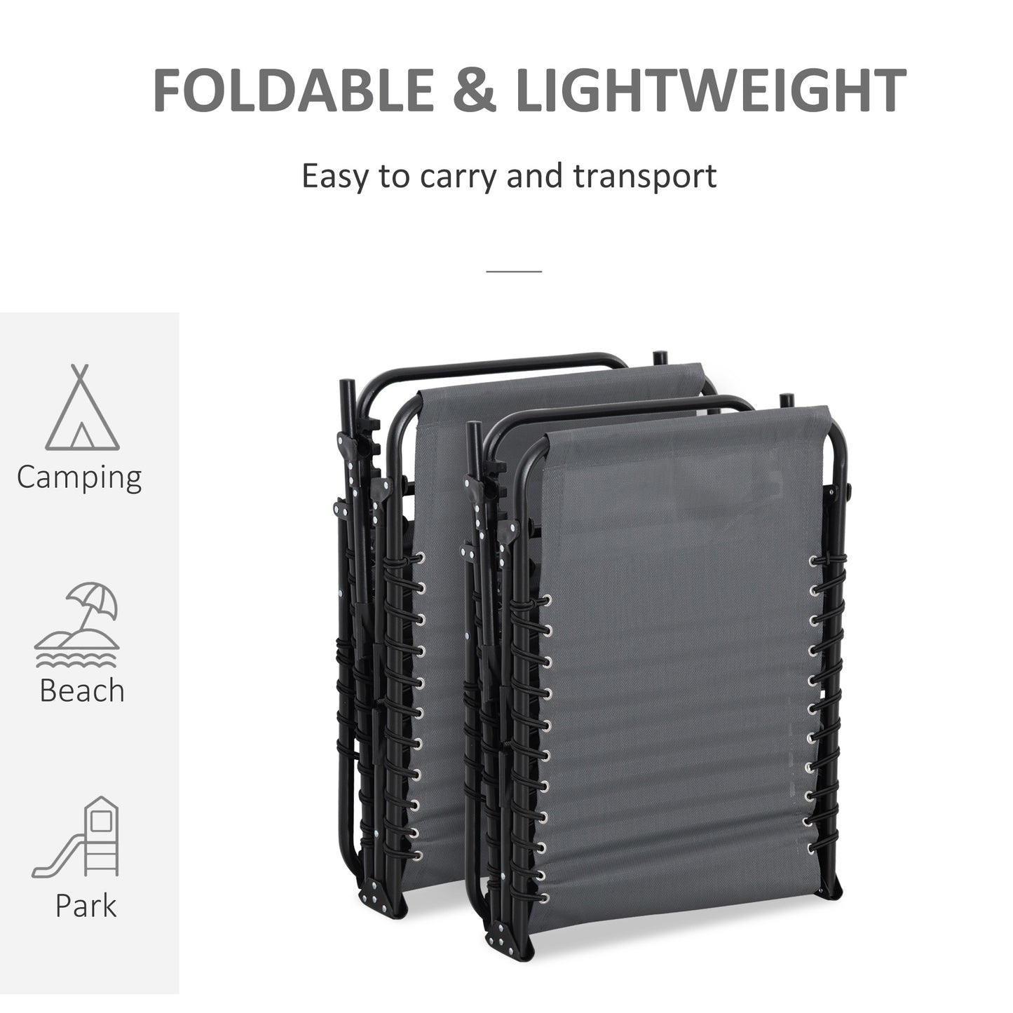 Portable Sun Lounger Set of 2, Folding Camping Bed Cot